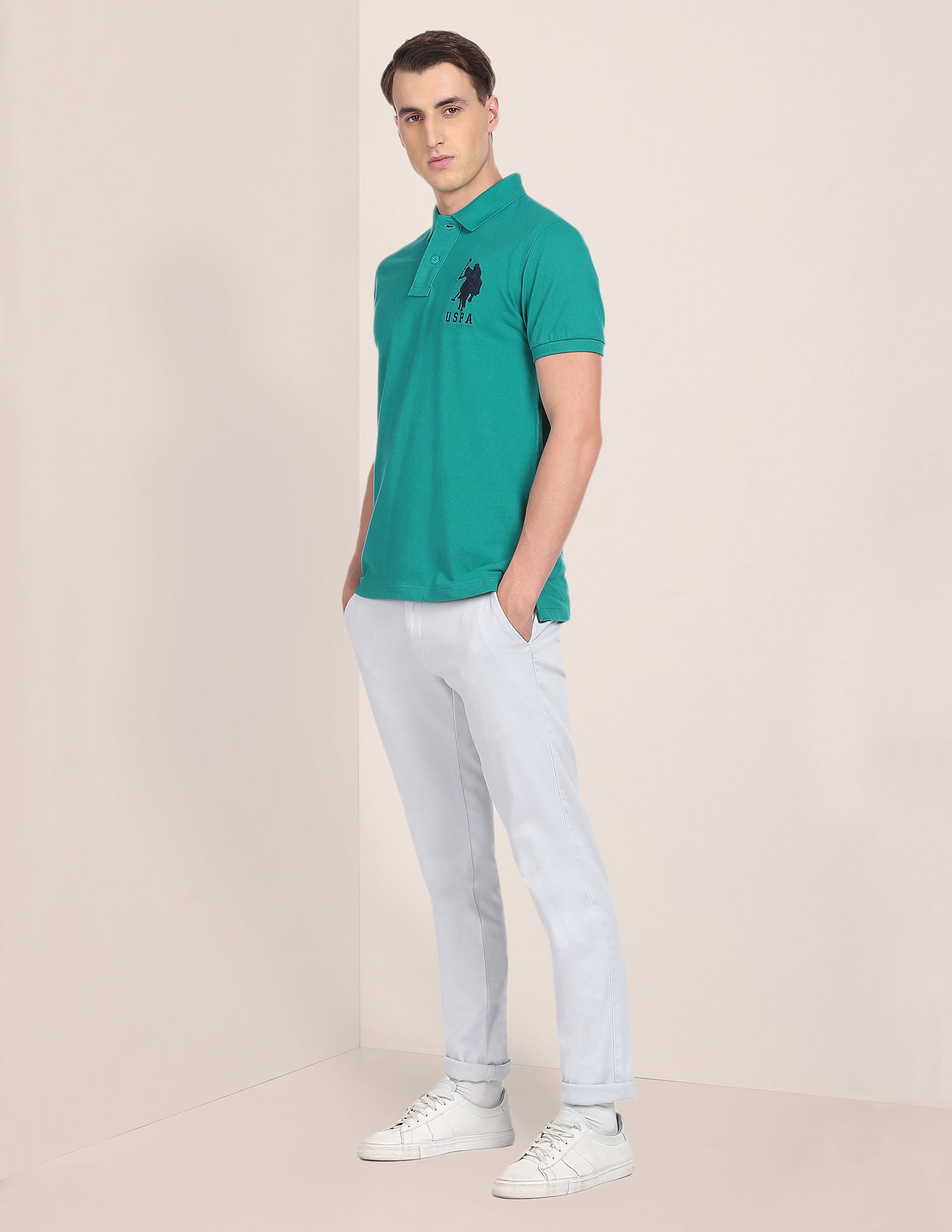 Pique Knit Compact Cotton Polo Shirt Teal - U.S. Polo Assn. India | Large