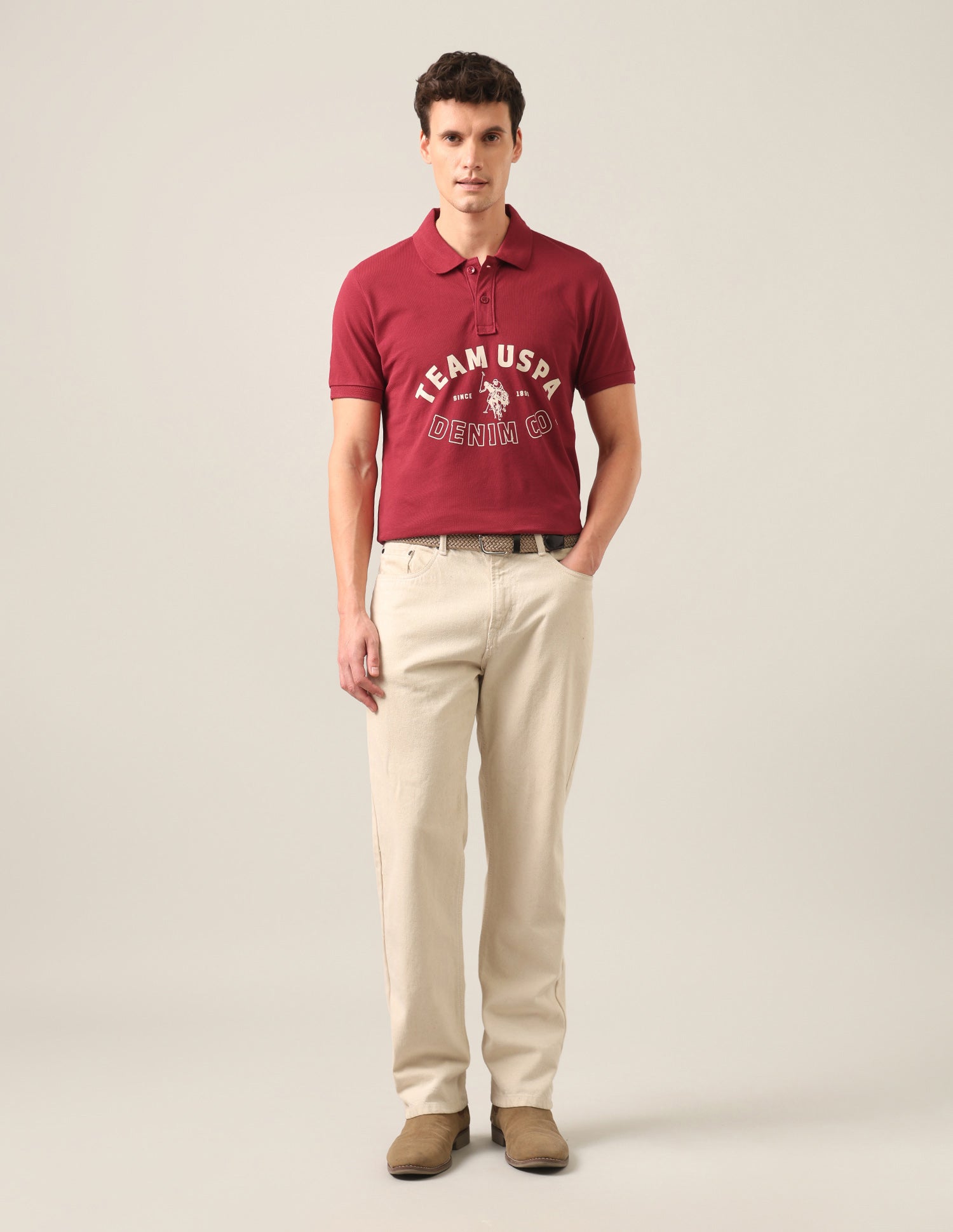Typographic Brand Printed Slim Fit Polo Shirt Red - U.S. Polo Assn. India | Large