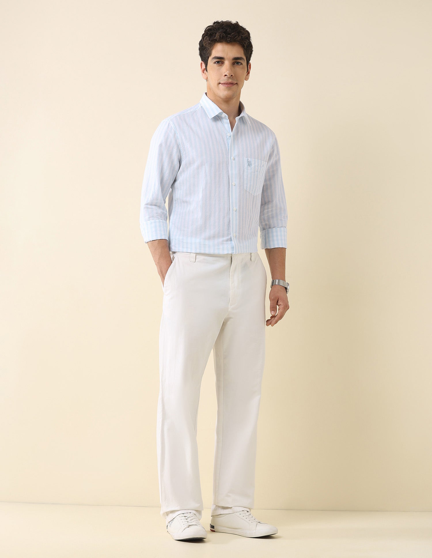 Vertical Striped Tailored Fit Shirt Light Blue - U.S. Polo Assn. India | Large