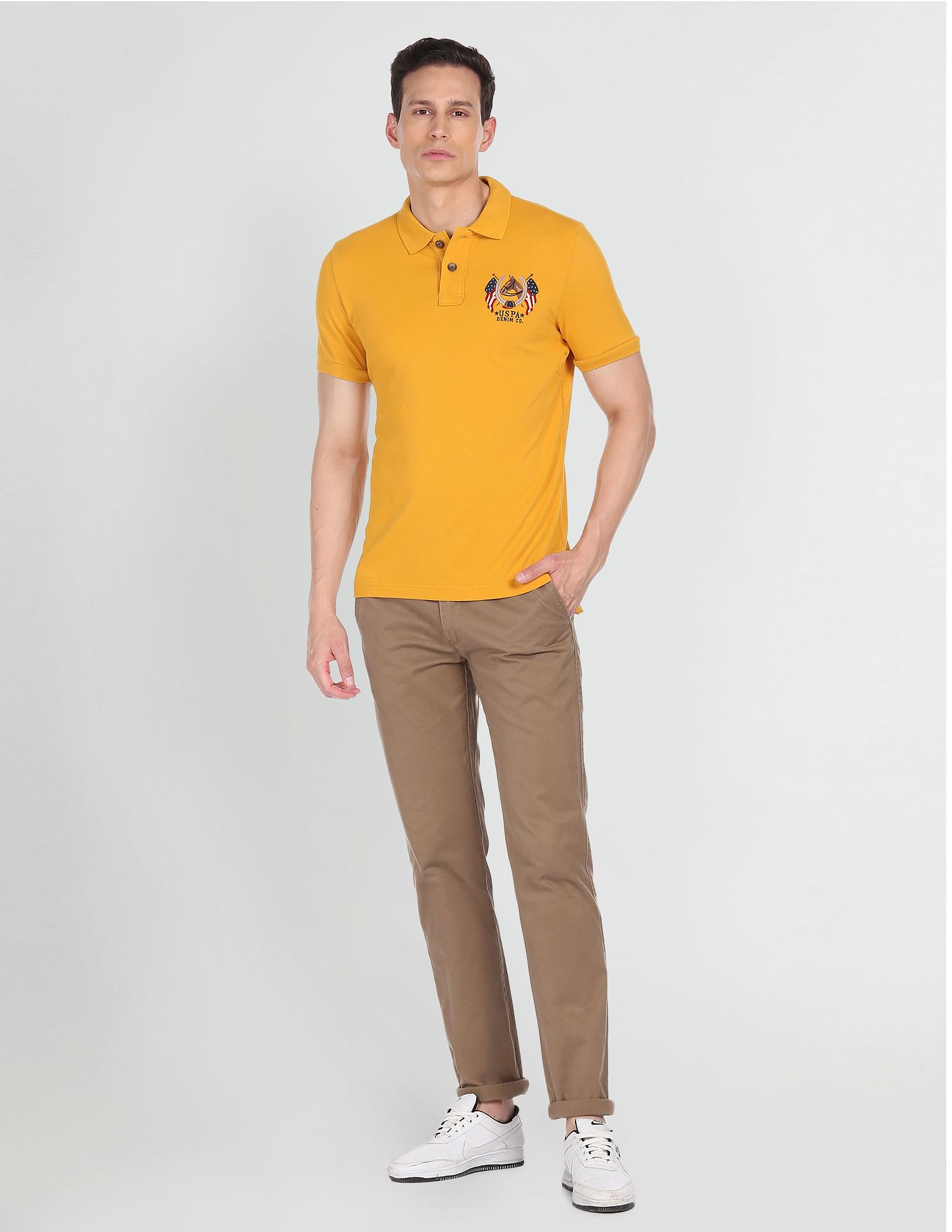 Cotton Solid Polo Shirt Mustard - U.S. POLO ASSN. | Large