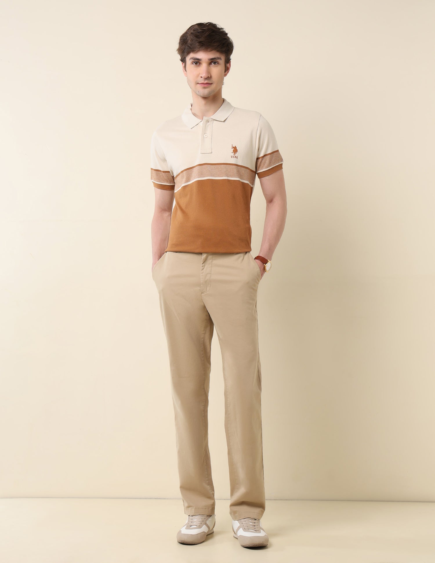 Colourblocked Classic Polo Shirt Beige - U.S. POLO ASSN. | Large