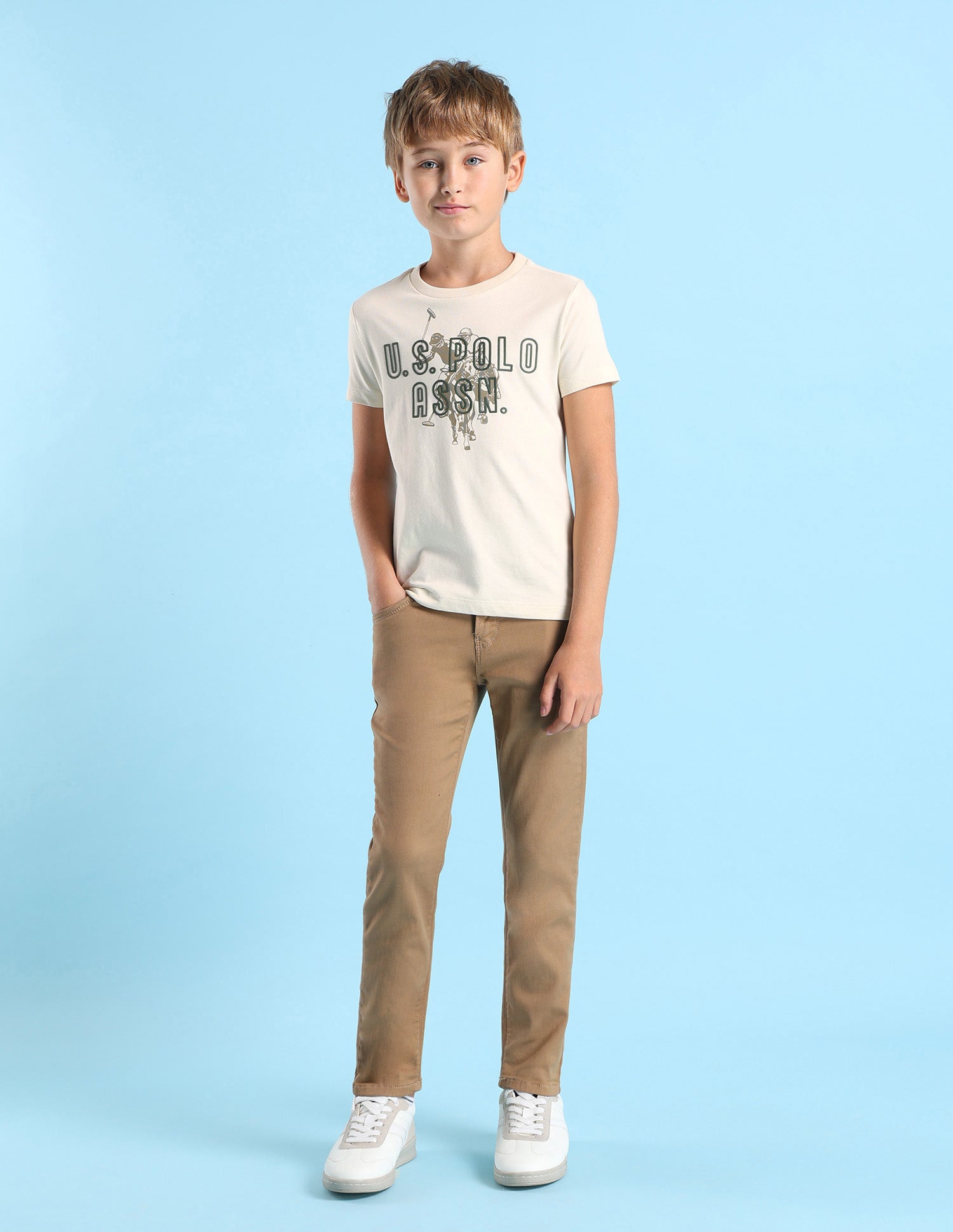 Boys Brand Printed Regular Fit T-Shirt Beige - U.S. POLO ASSN. | Large