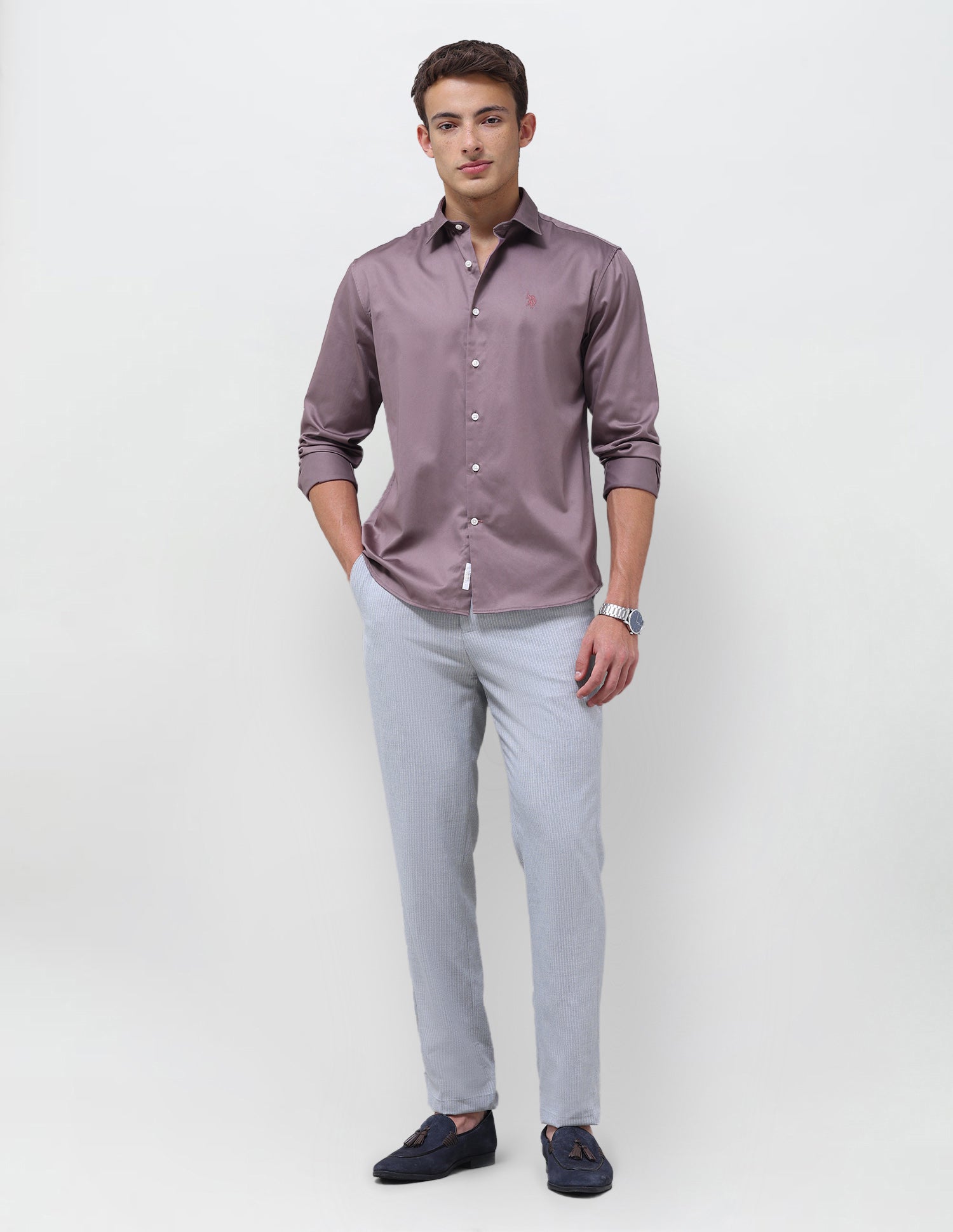 Tailored Fit Satin Shirt Mauve - U.S. Polo Assn. India | Large
