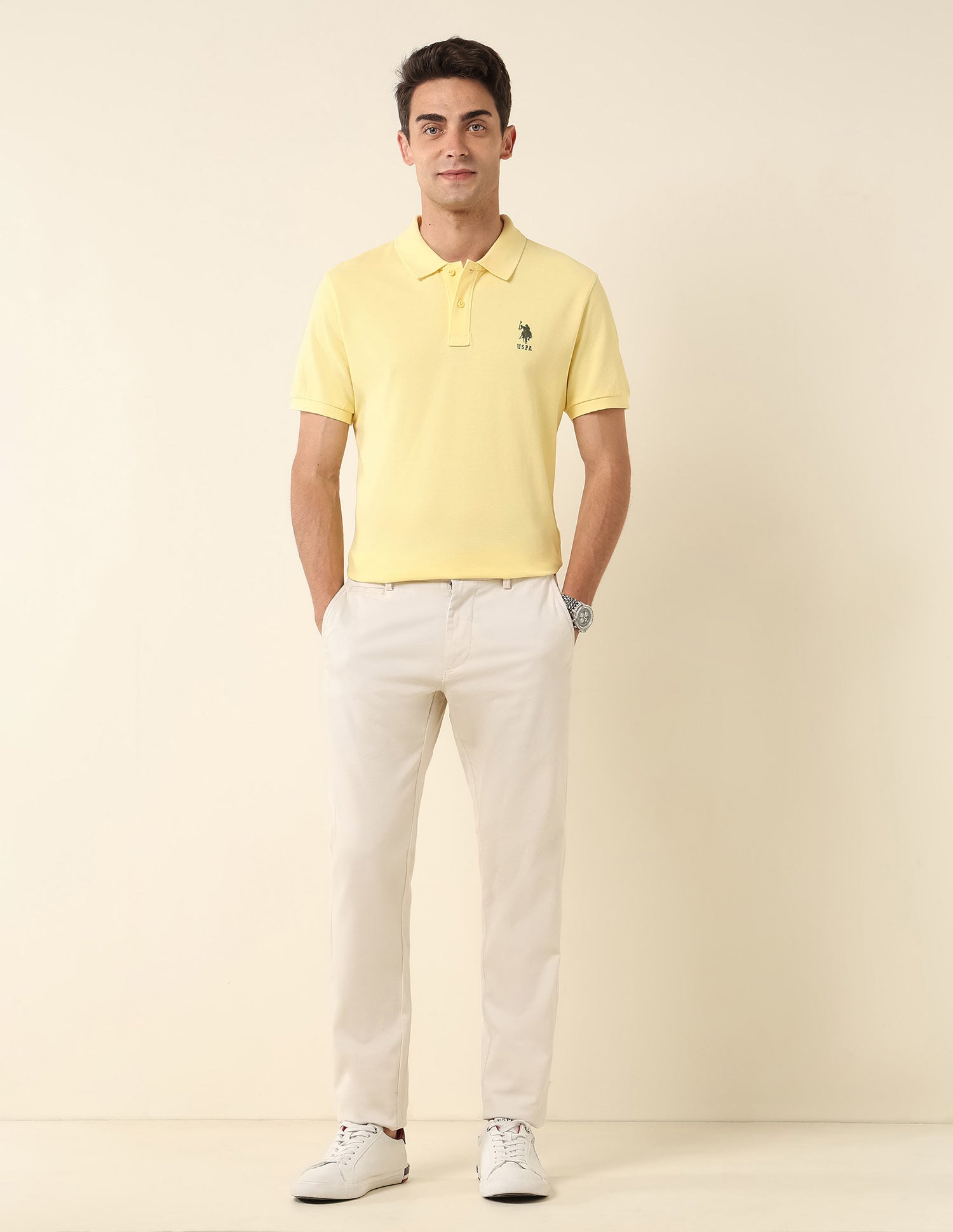 Slim Fit Pure Cotton Polo Shirt Yellow - U.S. Polo Assn. India | Large