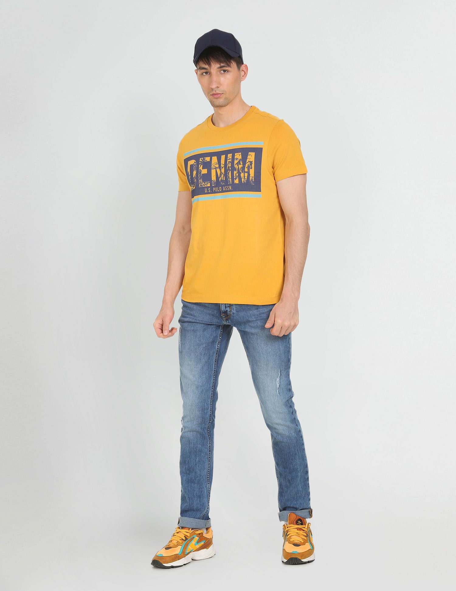 Brandon Slim Tapered Fit Distressed Jeans Blue - U.S. Polo Assn. India | Large