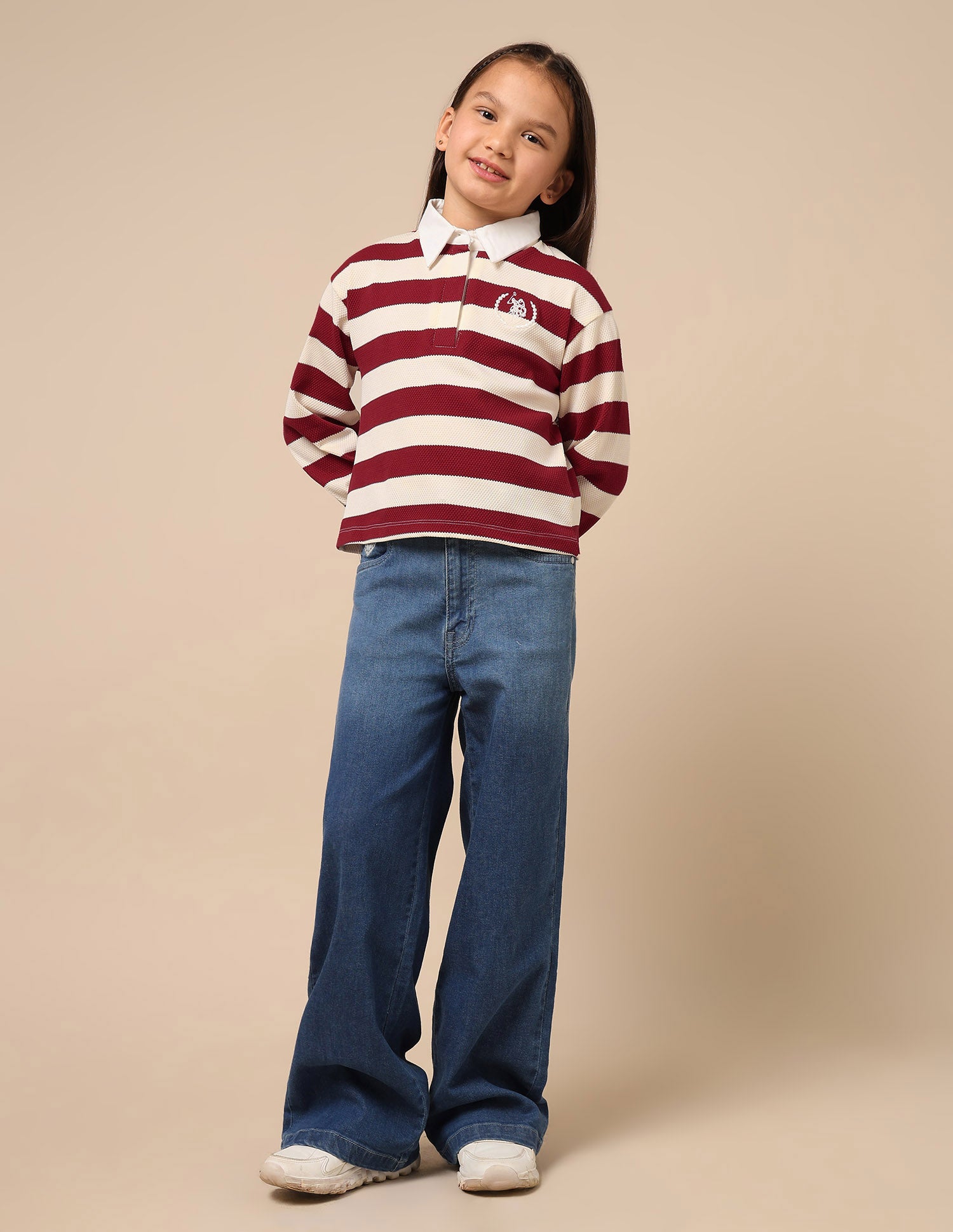 Girls Horizontal Striped Patterned Knit Top Red - U.S. POLO ASSN. | Large