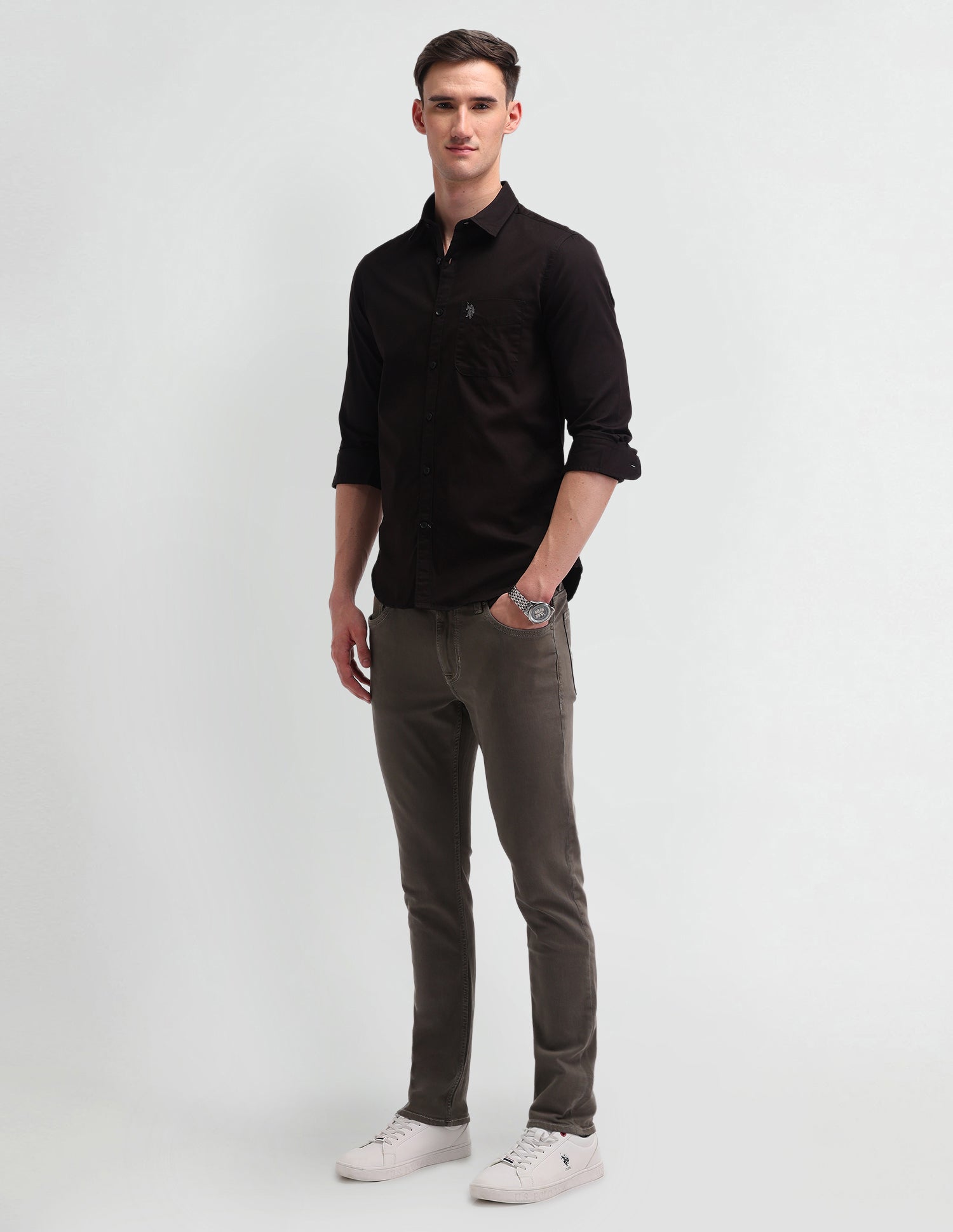 Slim Fit Twill Shirt Dark brown - U.S. Polo Assn. India | Large