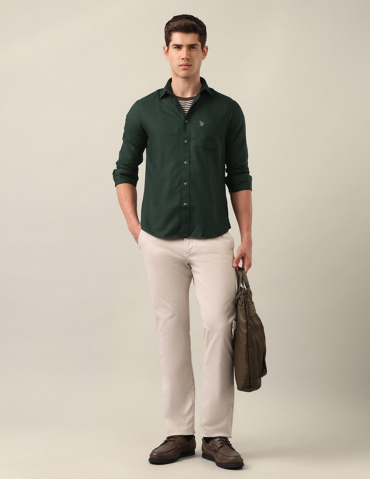 Tailored Fit Solid Shirt Dark Green - U.S. Polo Assn. India | Large