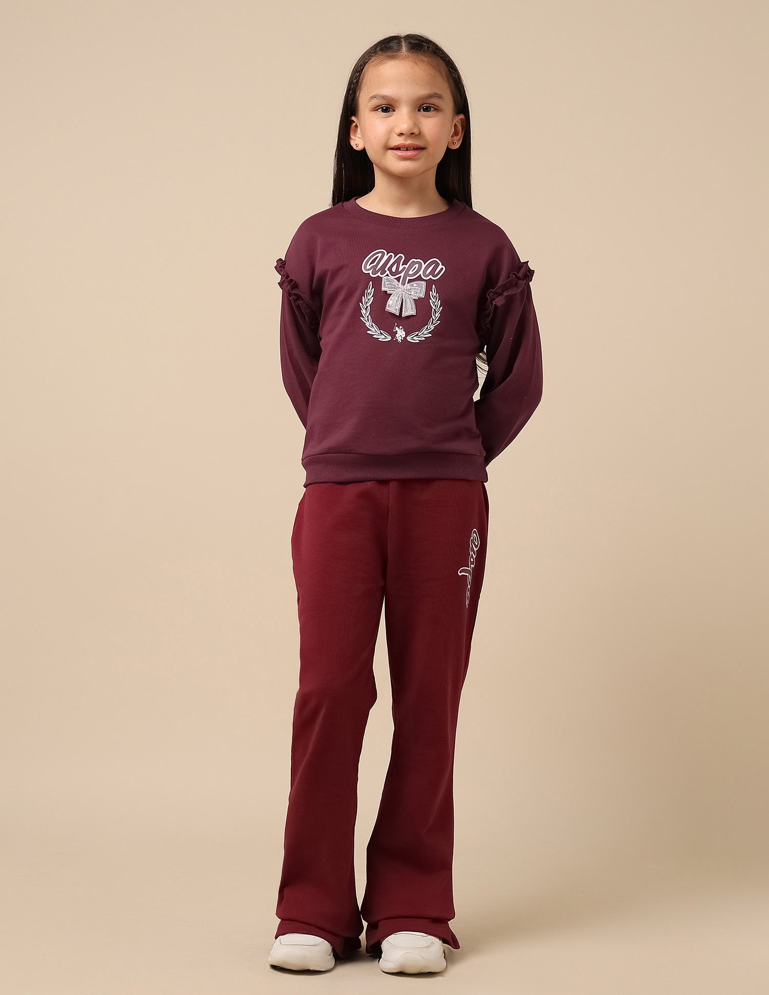 Girls Brand Printed Regular Fit Sweatshirt Burgundy - U.S. POLO ASSN. | Large