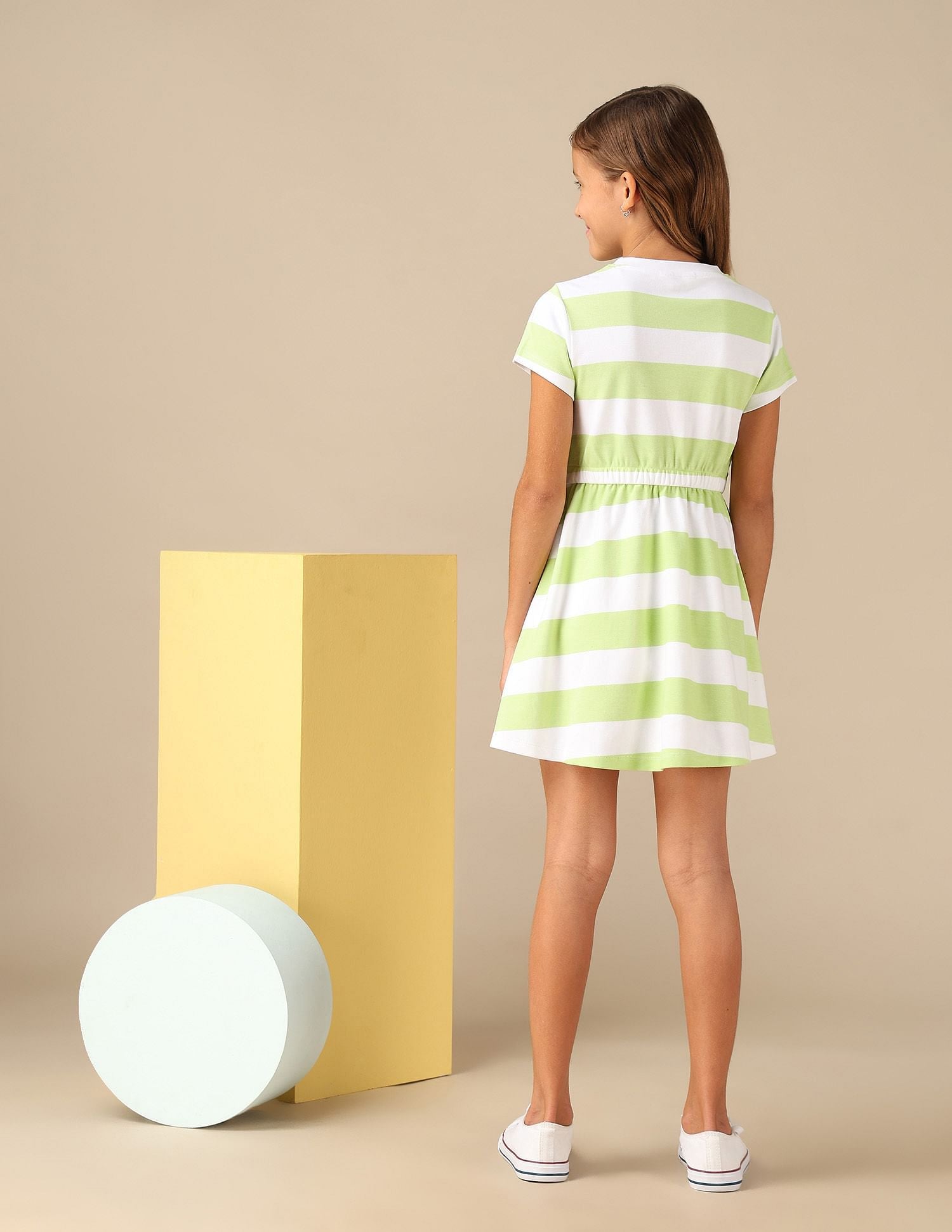 Girls Striped Fit And Flare Dress Yellow - U.S. POLO ASSN. | Large