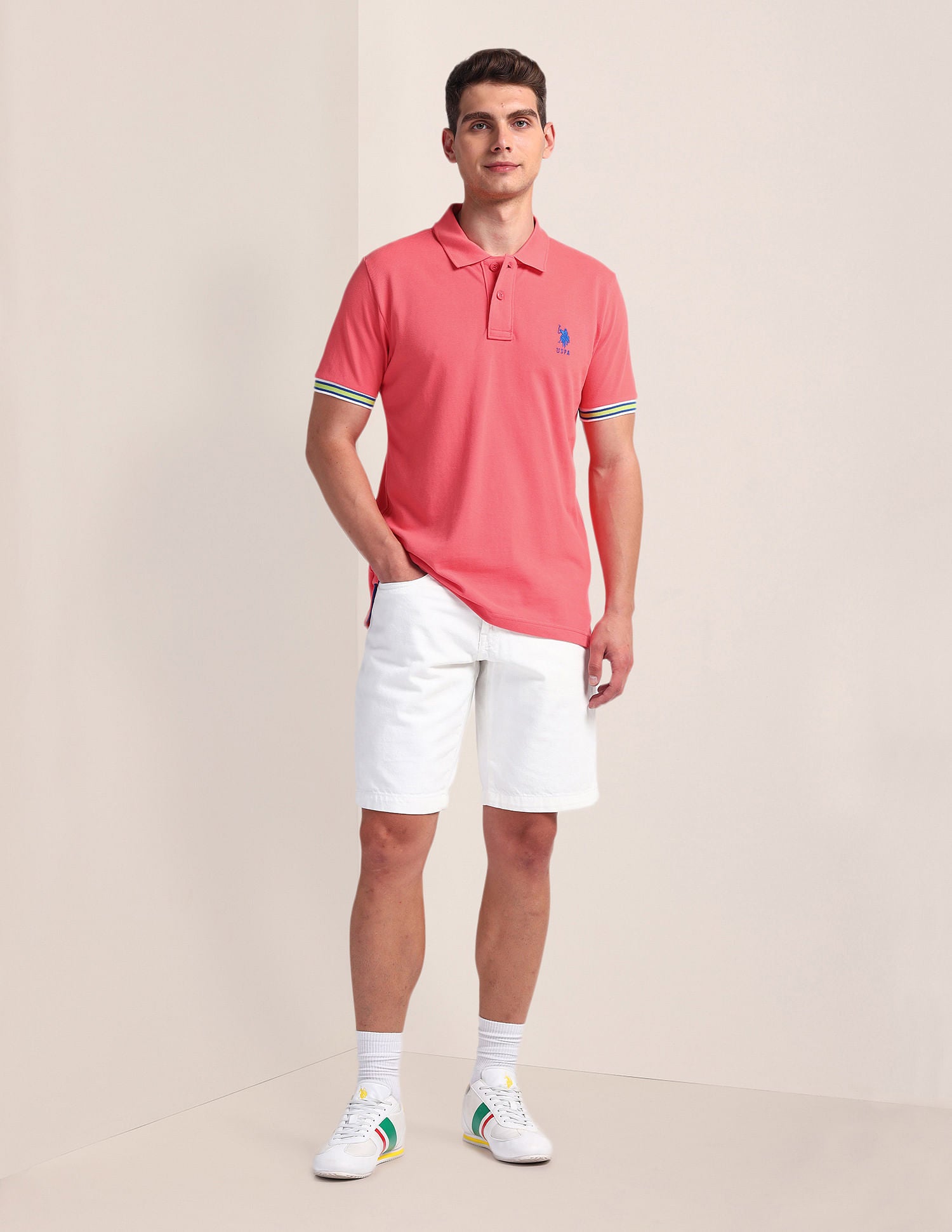 Tipped Sleeve Hem Slim Polo Shirt Peach - U.S. Polo Assn. India | Large