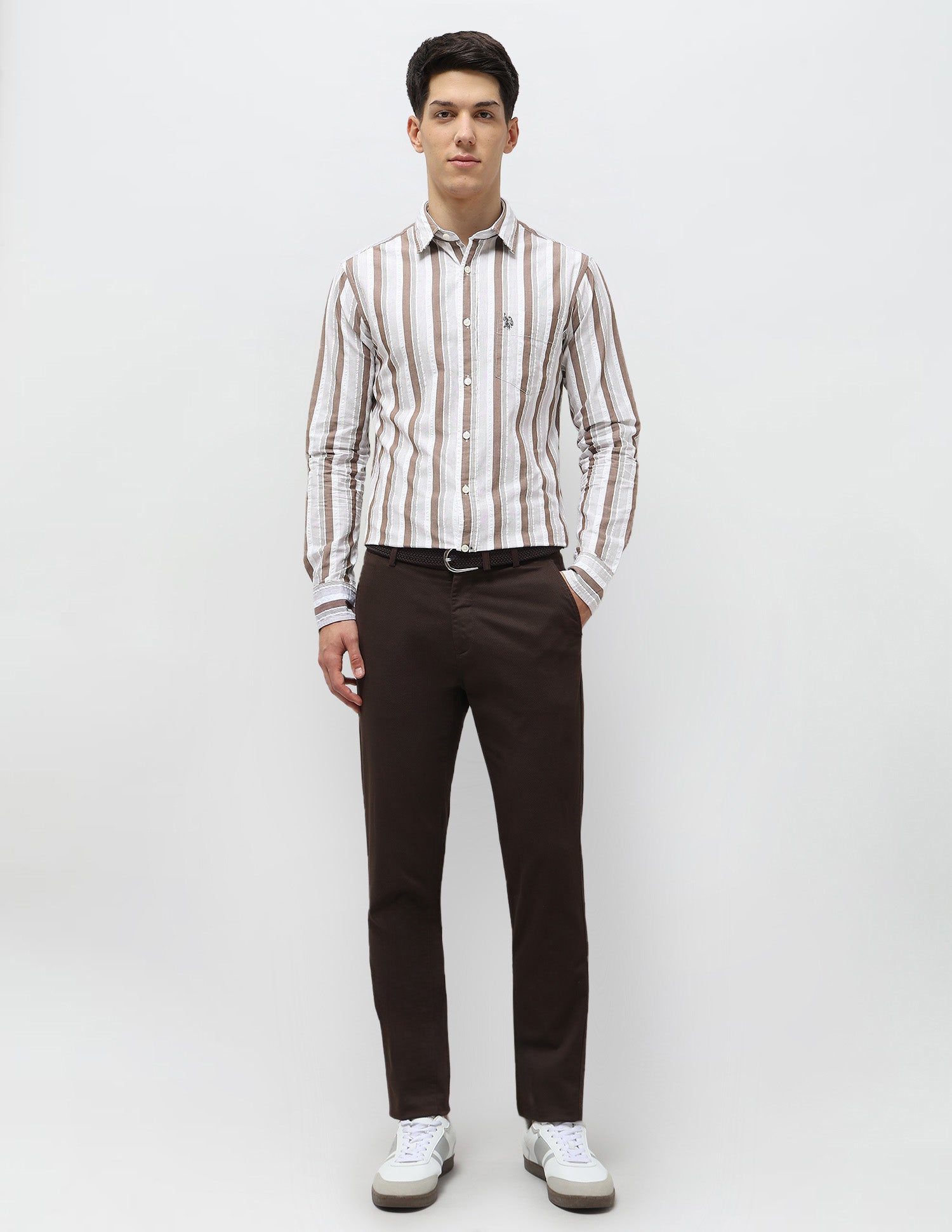Vertical Striped Seersucker Shirt Brown - U.S. Polo Assn. India | Large