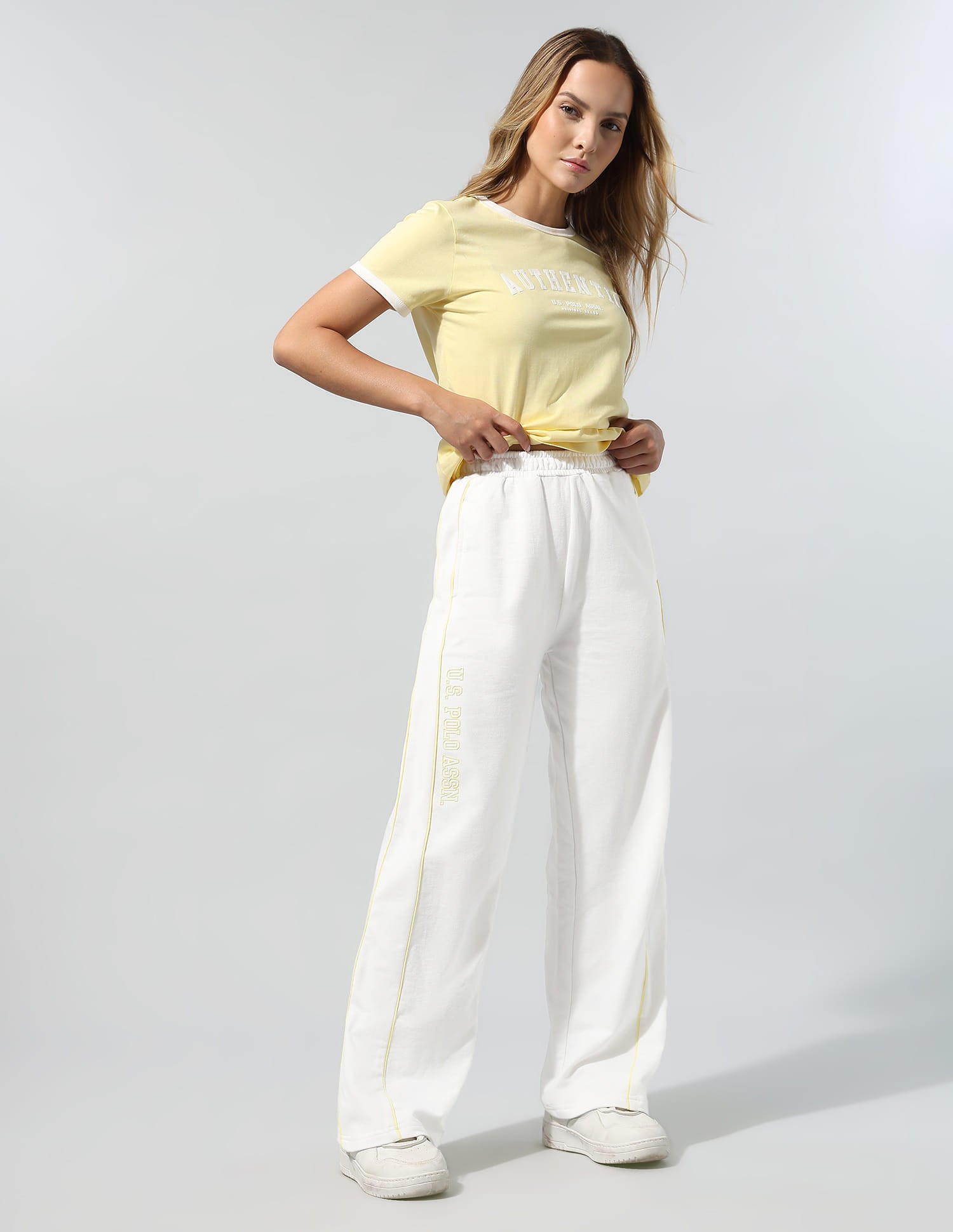High Rise Wide Leg Trousers White - U.S. Polo Assn. India | Large