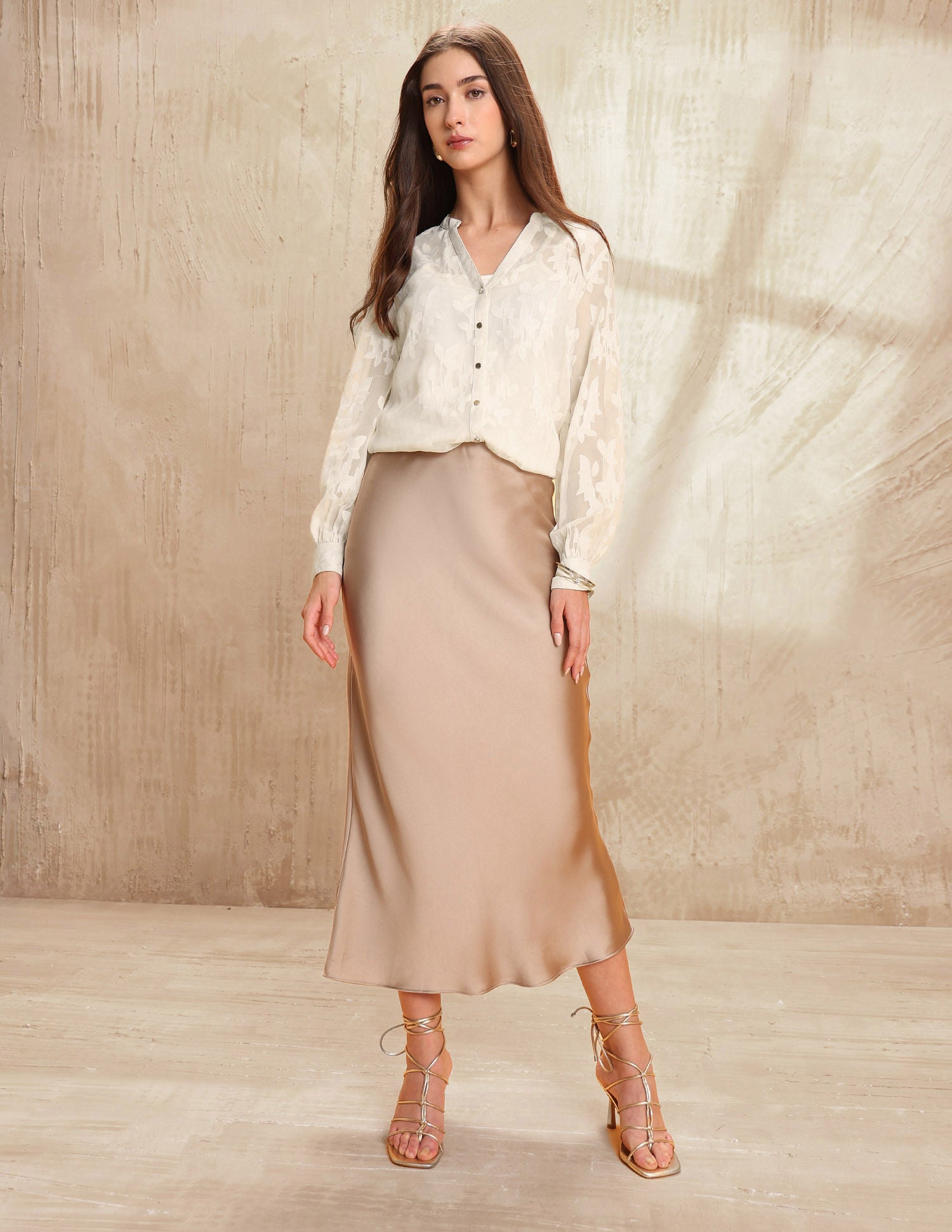 Semi-Sheer Floral Printed Shirt Beige - U.S. POLO ASSN. | Large