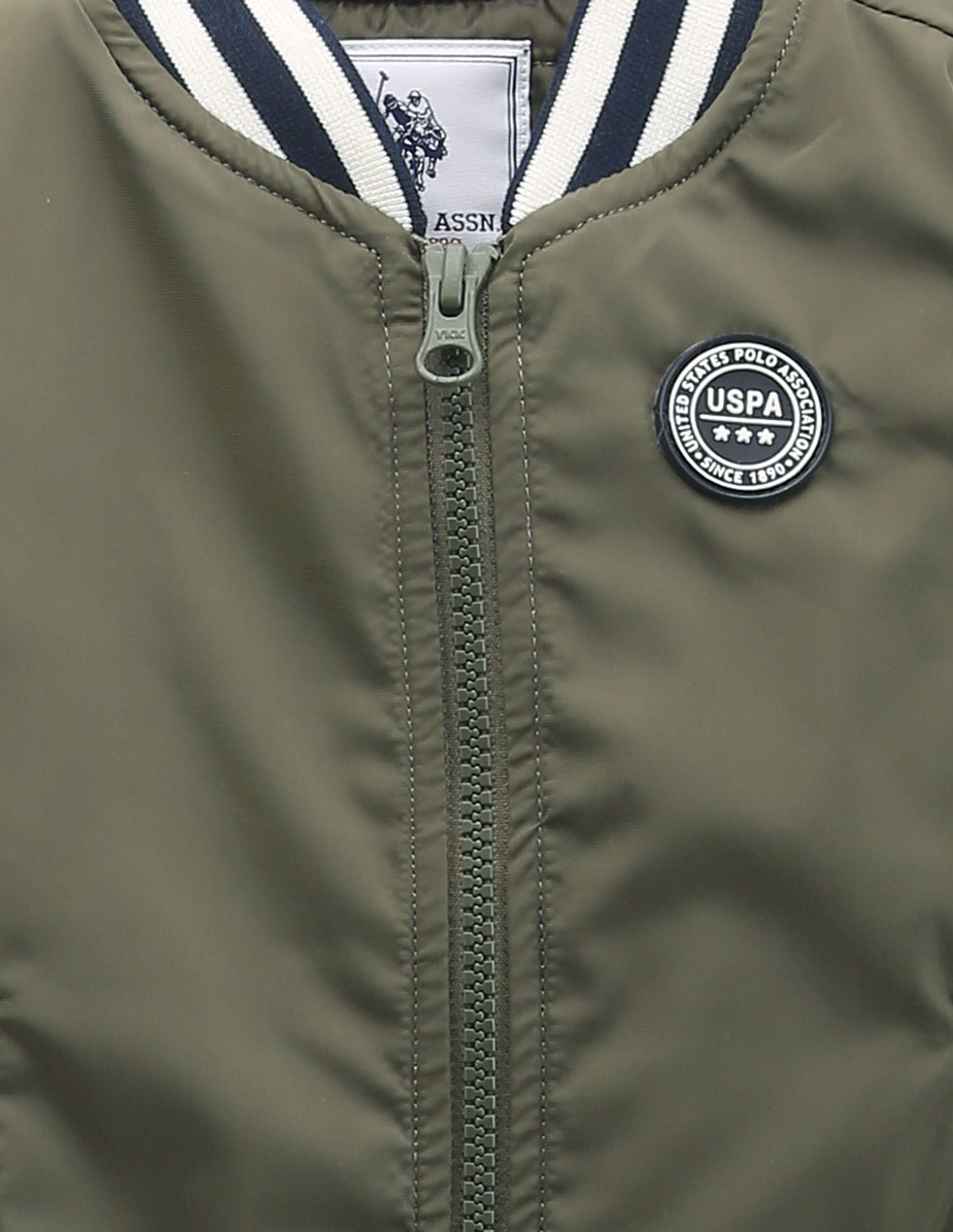 Boys Striped Collar Bomber Jacket Olive - U.S. POLO ASSN. | Large