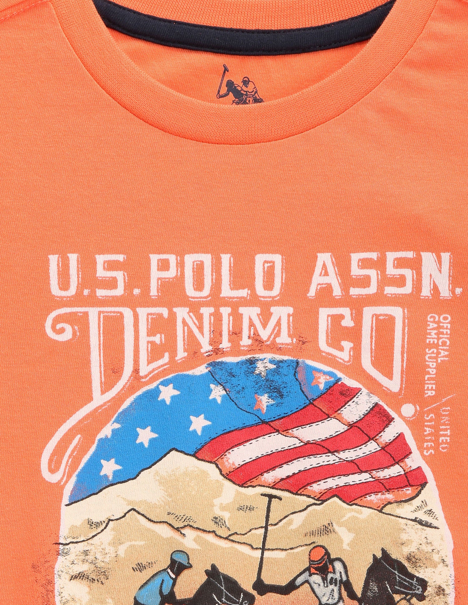 Boys Crew Neck Brand Print T-Shirt Orange - U.S. POLO ASSN. | Large