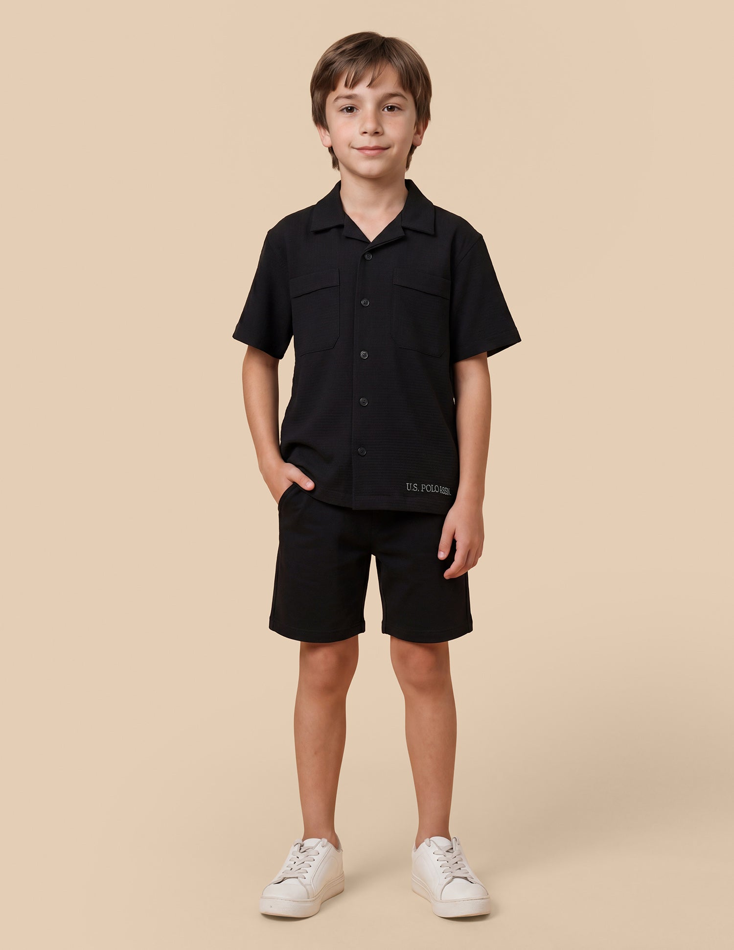 Boxy Fit Seersucker Shirt Black - U.S. Polo Assn. India | Large