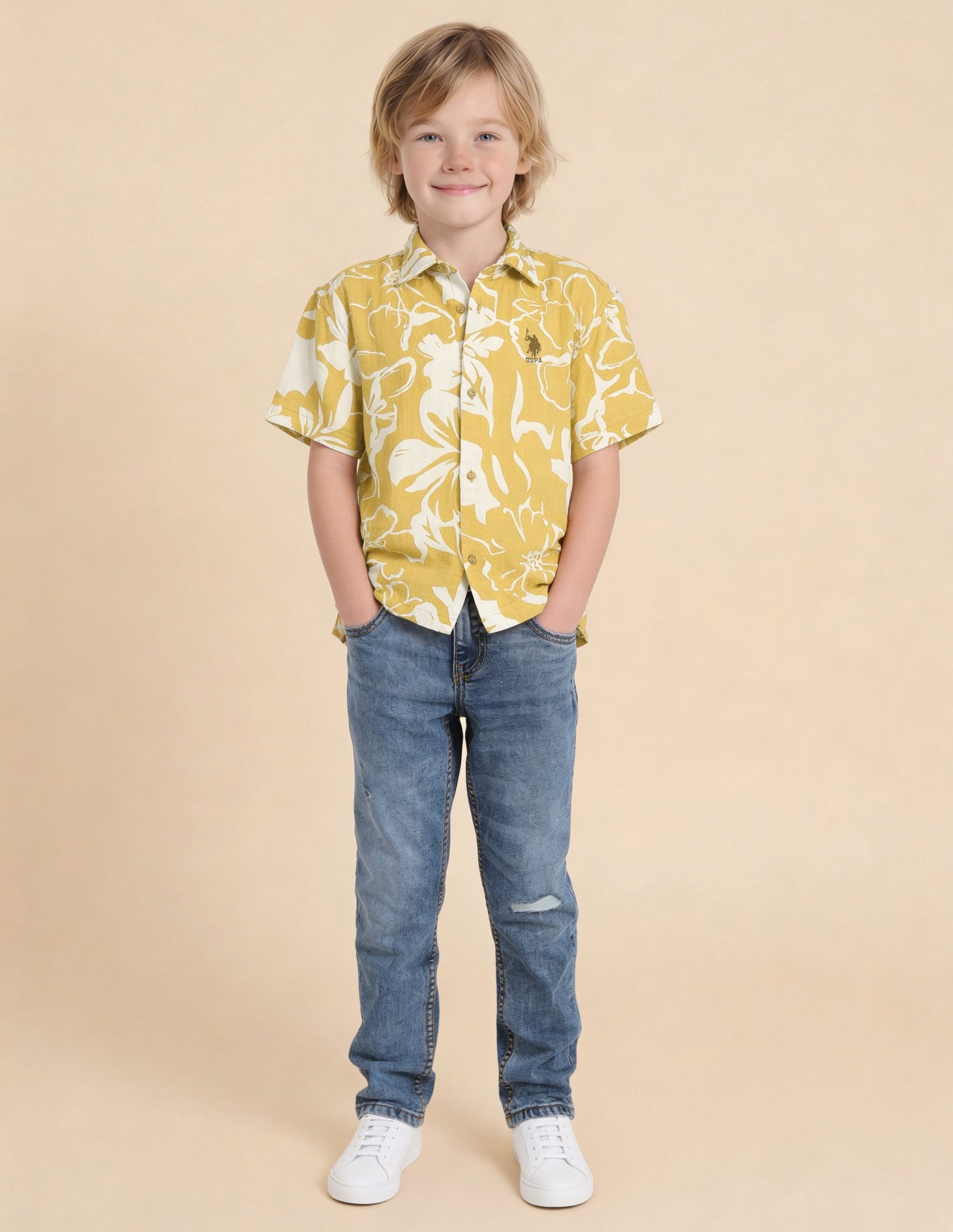 Floral Printed Boxy Fit Shirt Yellow - U.S. Polo Assn. India | Large