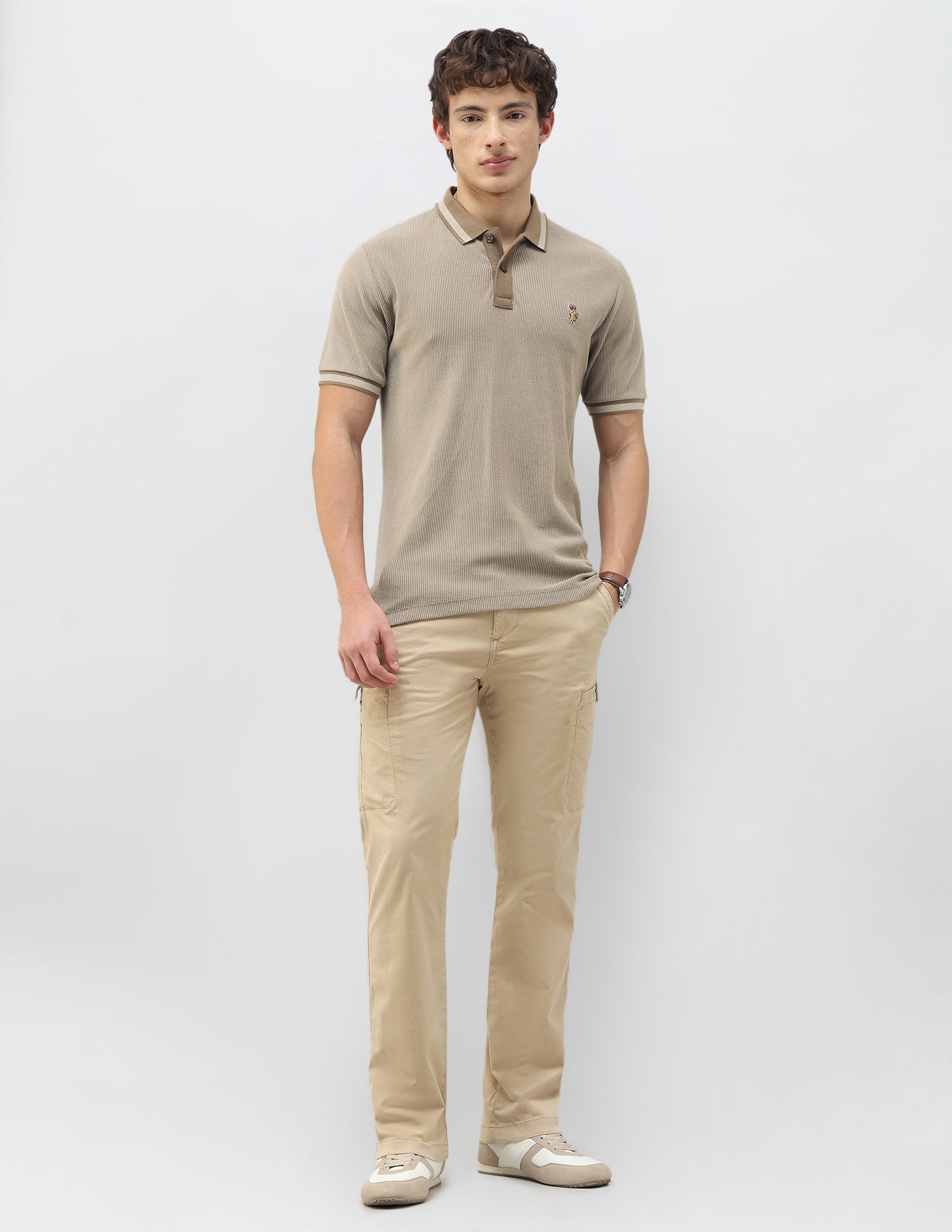 Motel On The Coast Textured Polo Shirt Beige - U.S. Polo Assn. India | Large