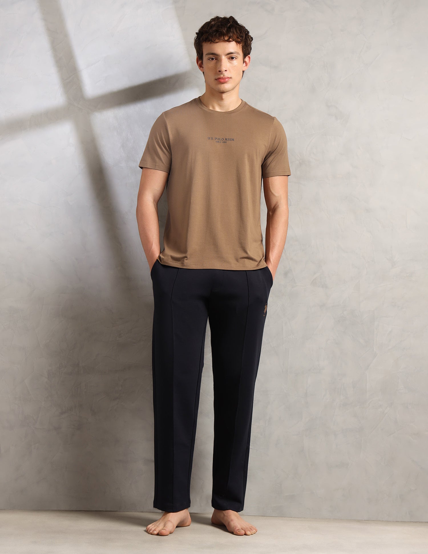 Comfort Relaxed Fit Breathable PE005-PL Lounge T-Shirt - Pack Of 1 Malt Ball - U.S. Polo Assn. India | Large