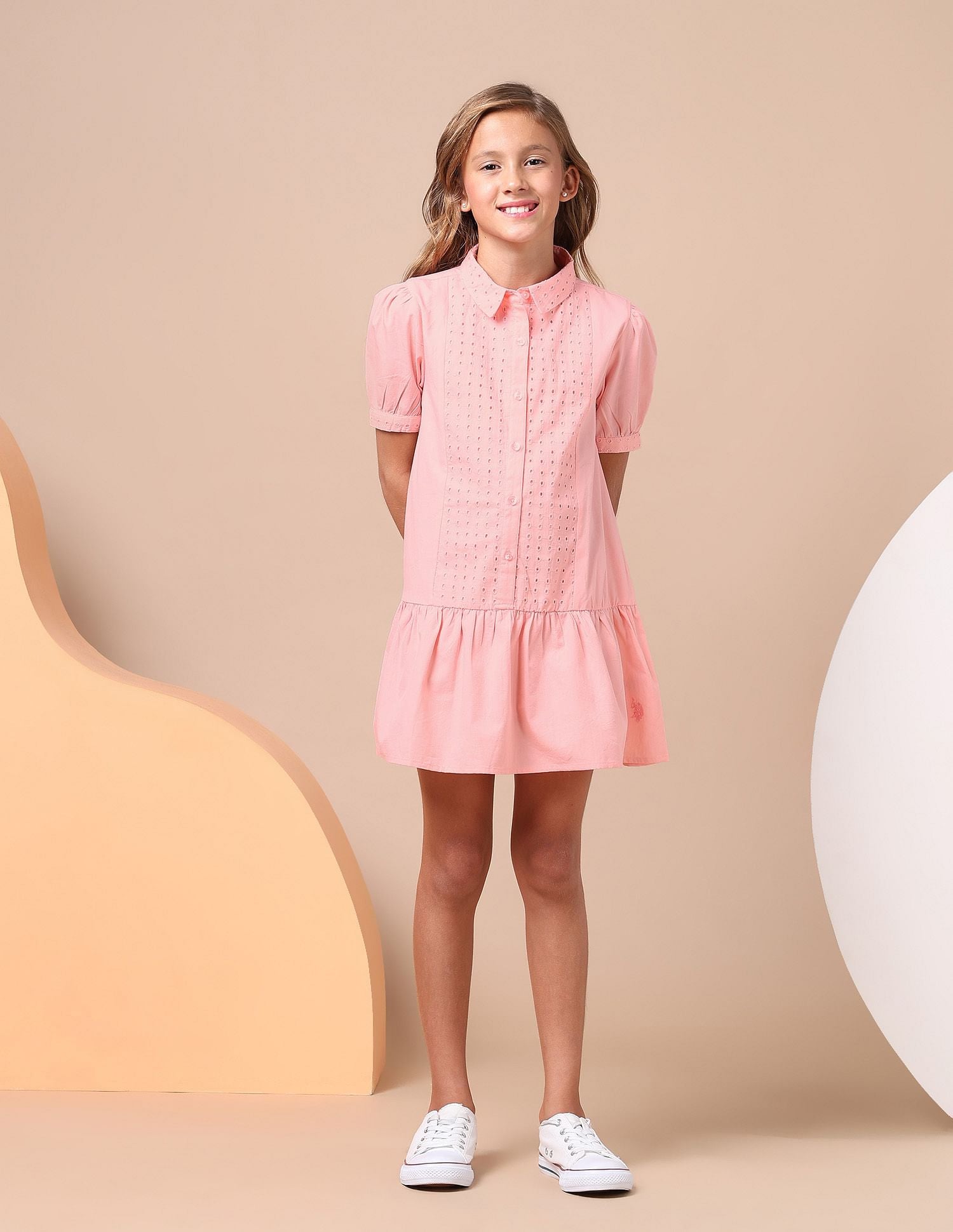 Girls Schiffli A-Line Mini Dress Light Pink - U.S. POLO ASSN. | Large