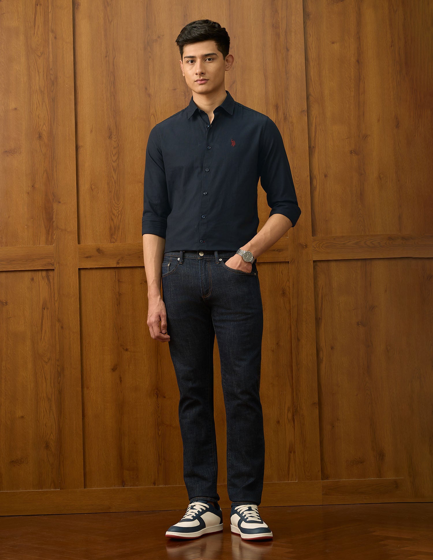 Textured Dobby Varsity Shirt Navy - U.S. POLO ASSN. | Large