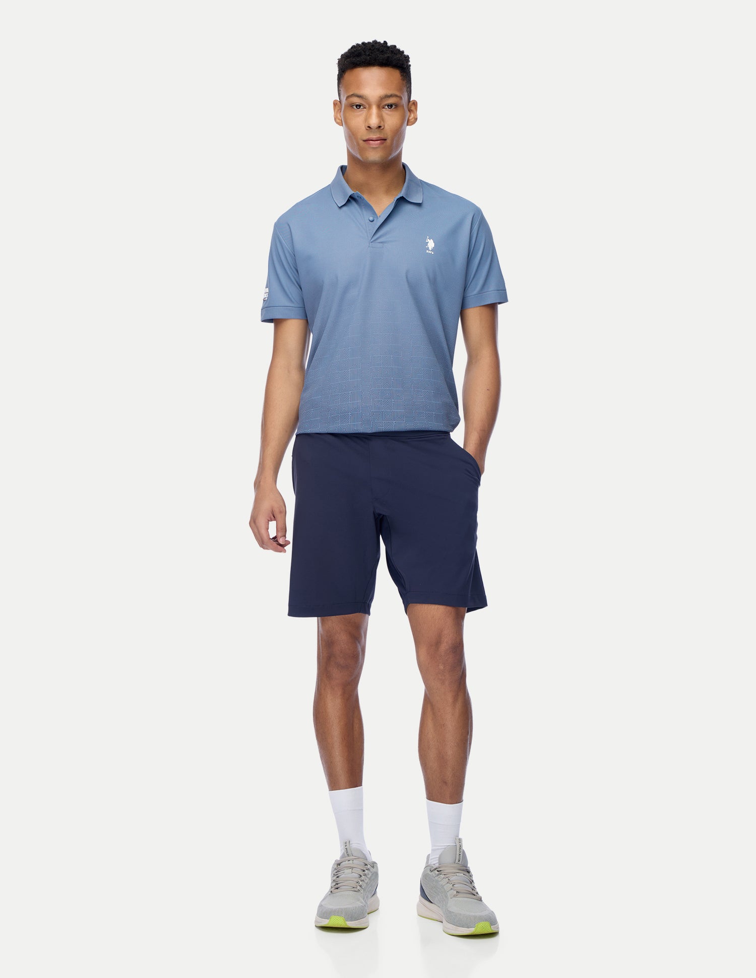 Geometric Printed Regular Fit Active Polo Shirt Blue - U.S. Polo Assn. India | Large