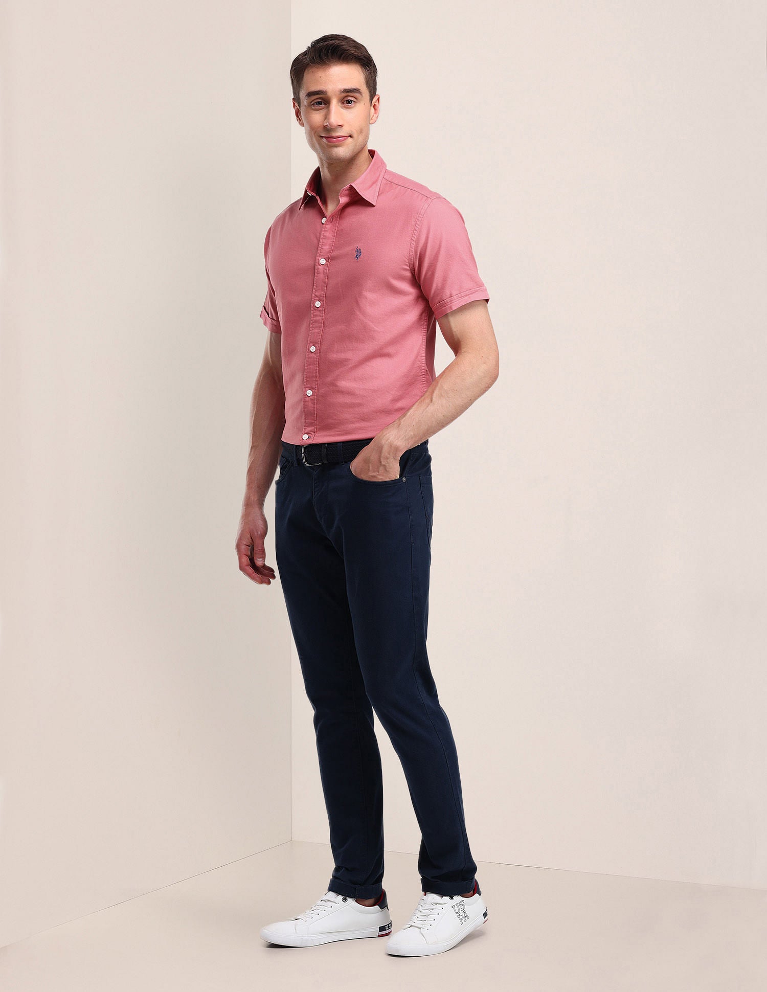 Tailored Fit Cotton Oxford Shirt Dark Pink - U.S. Polo Assn. India | Large