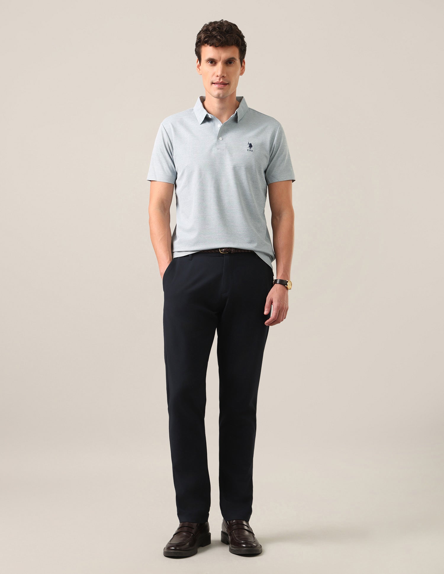 Solid Slim Fit Polo Shirt Light Blue - U.S. Polo Assn. India | Large