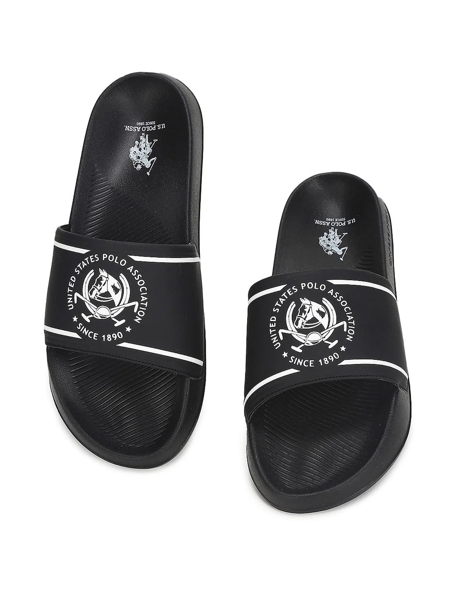 Men Brand Print Zane 5.0 Slides Black - U.S. POLO ASSN. | Large