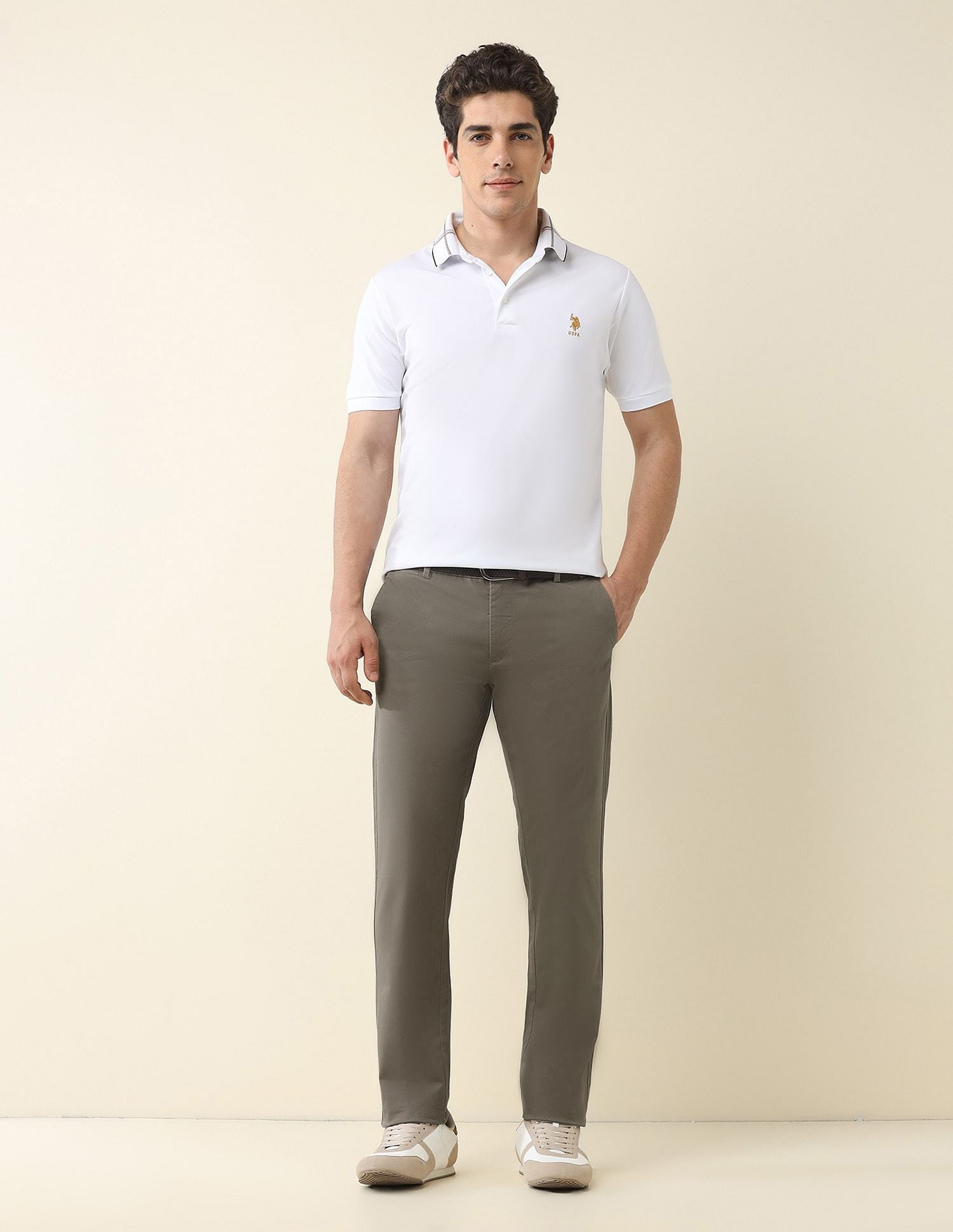 Slim Fit Solid Chinos Dark Brown - U.S. Polo Assn. India | Large