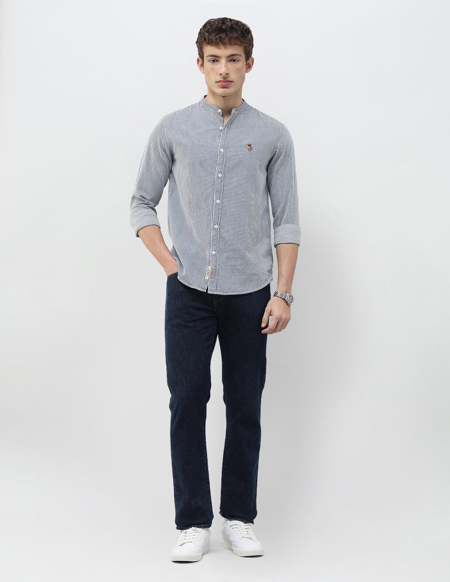 Vertical Striped Regular Fit Shirt Dark Indigo - U.S. Polo Assn. India | Large