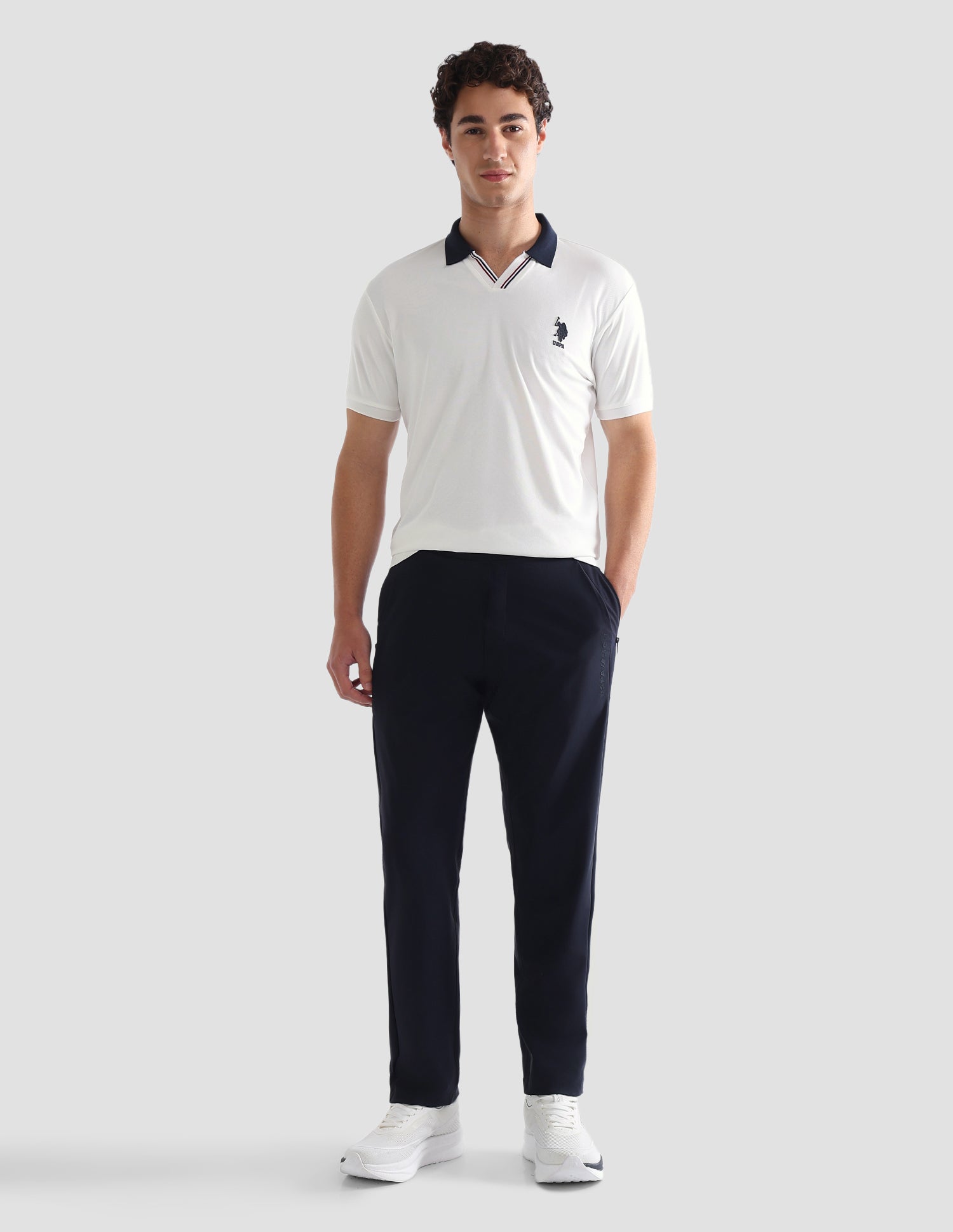 Solid Slim Fit Active Polo Shirt Off White - U.S. Polo Assn. India | Large