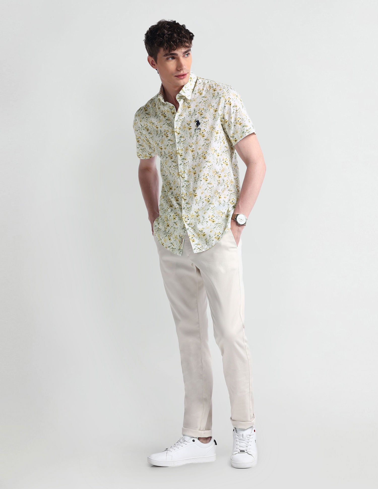 Short Sleeve Slim Fit Floral Shirt White - U.S. POLO ASSN. | Large