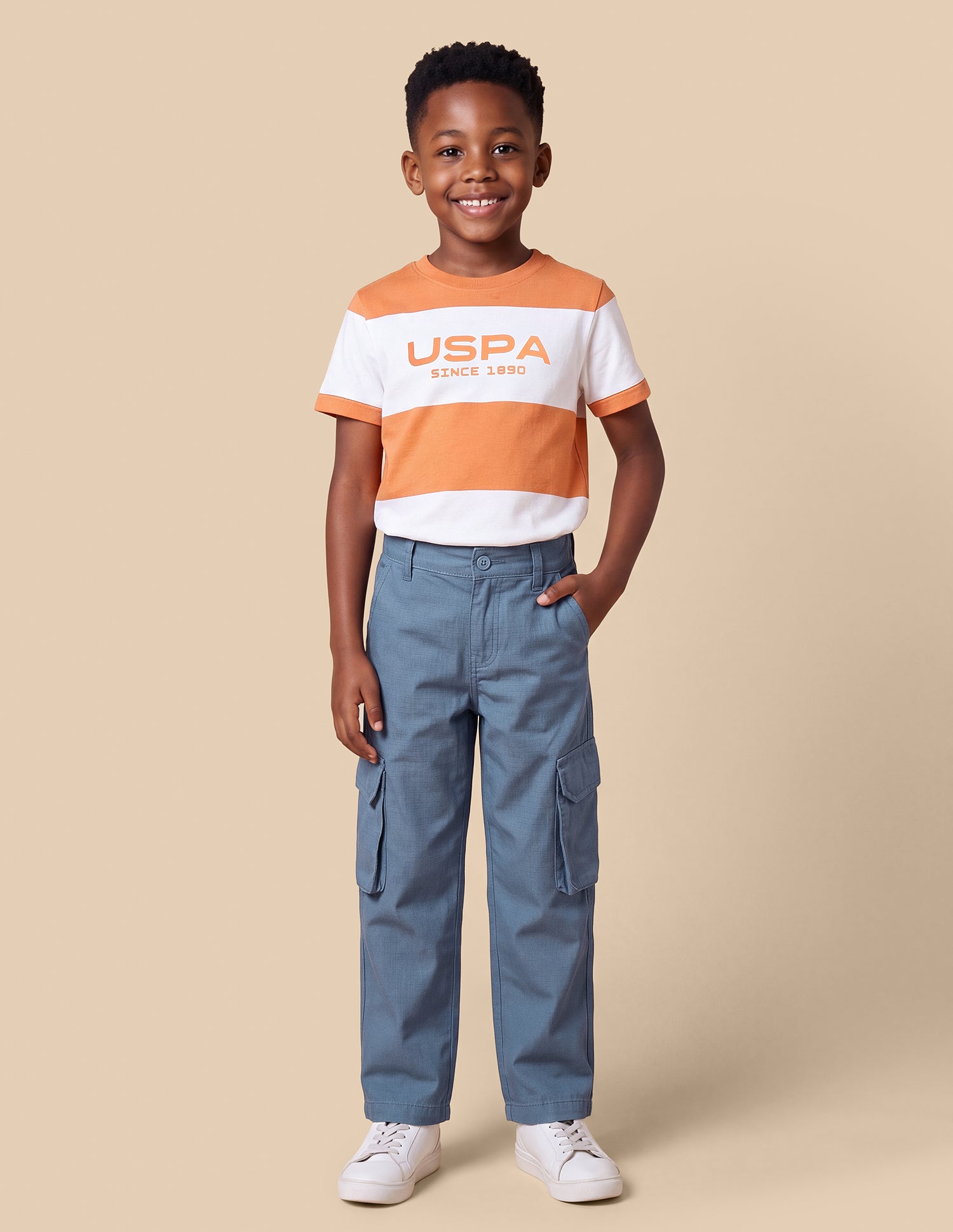 Relaxed Fit Self Design Striped Cargos Light Blue - U.S. Polo Assn. India | Large
