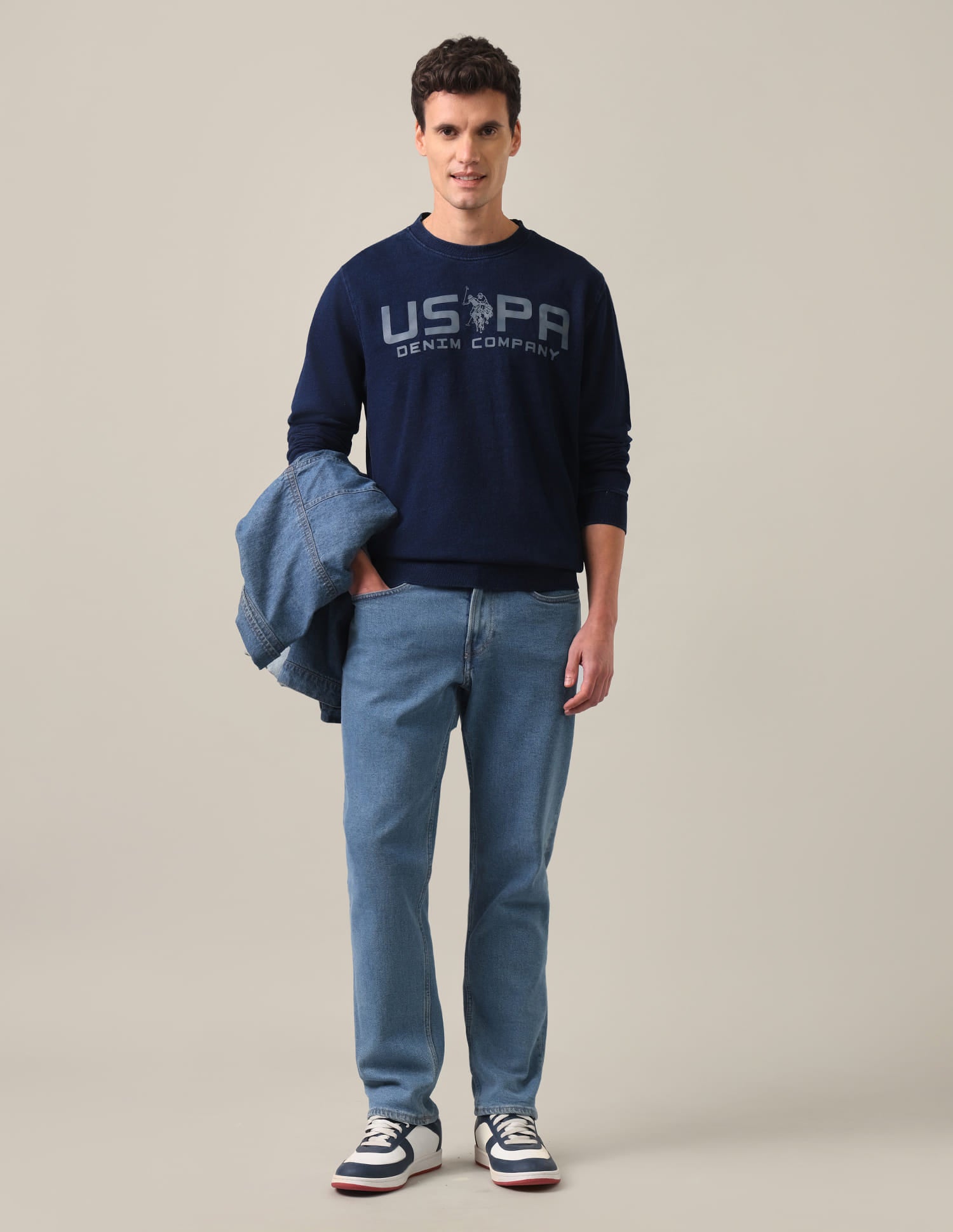 Brand Print Pure Cotton Sweatshirt Navy - U.S. Polo Assn. India | Large