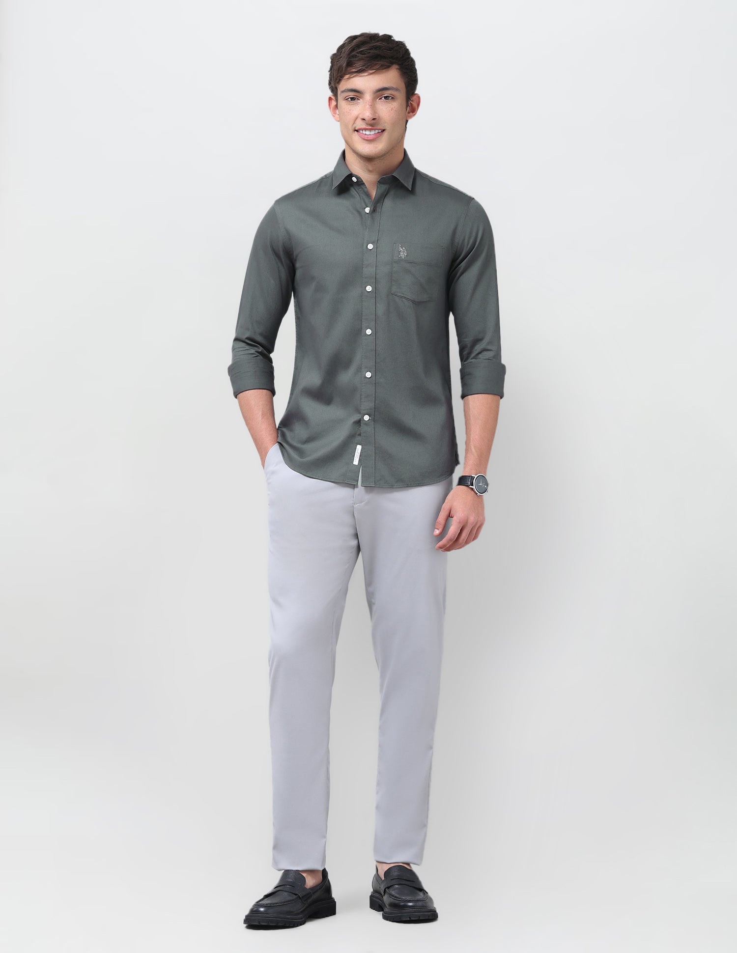 Pure Cotton Tailored Fit Shirt Charcoal - U.S. Polo Assn. India | Large