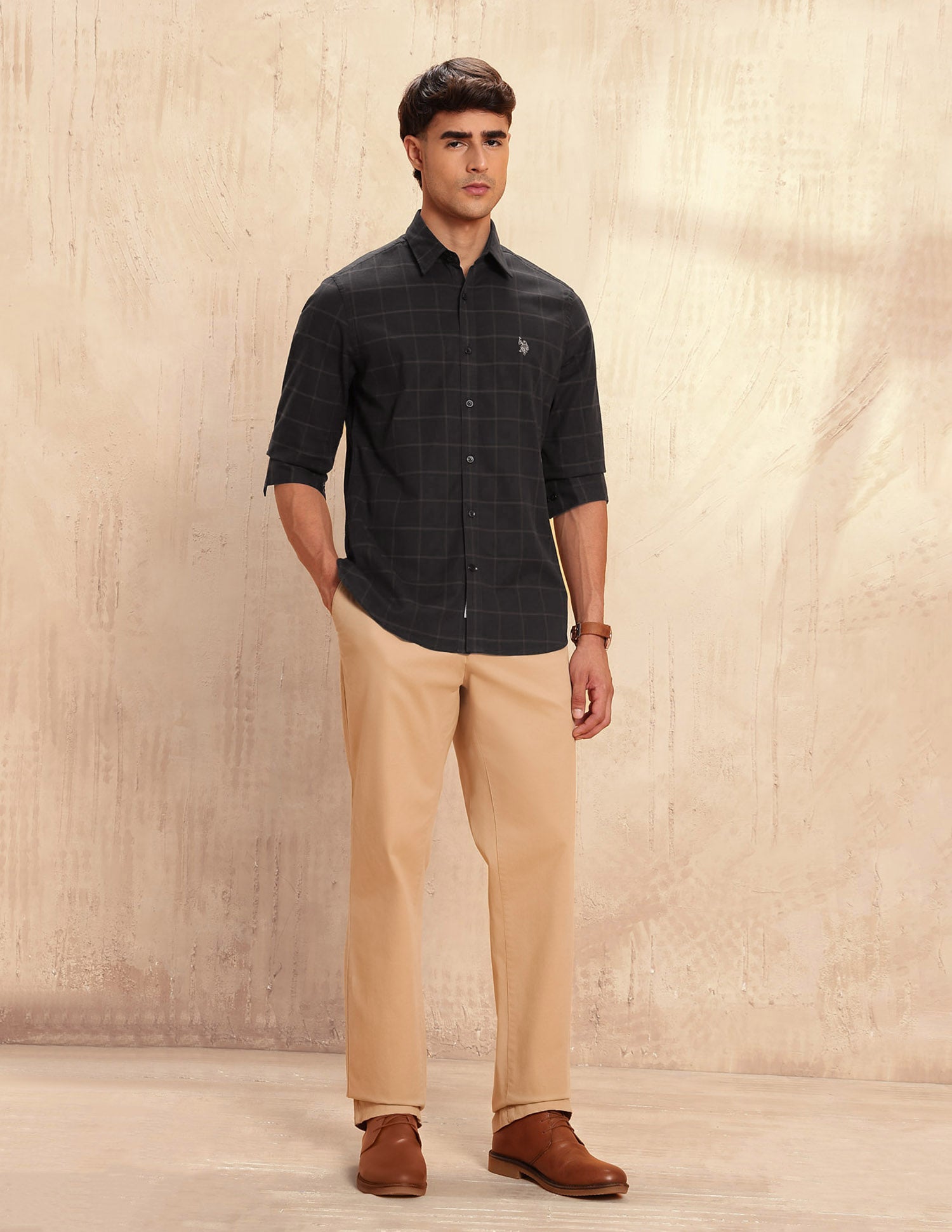 Tailored Fit Windowpane Checked Shirt Dark Brown - U.S. POLO ASSN. | Large