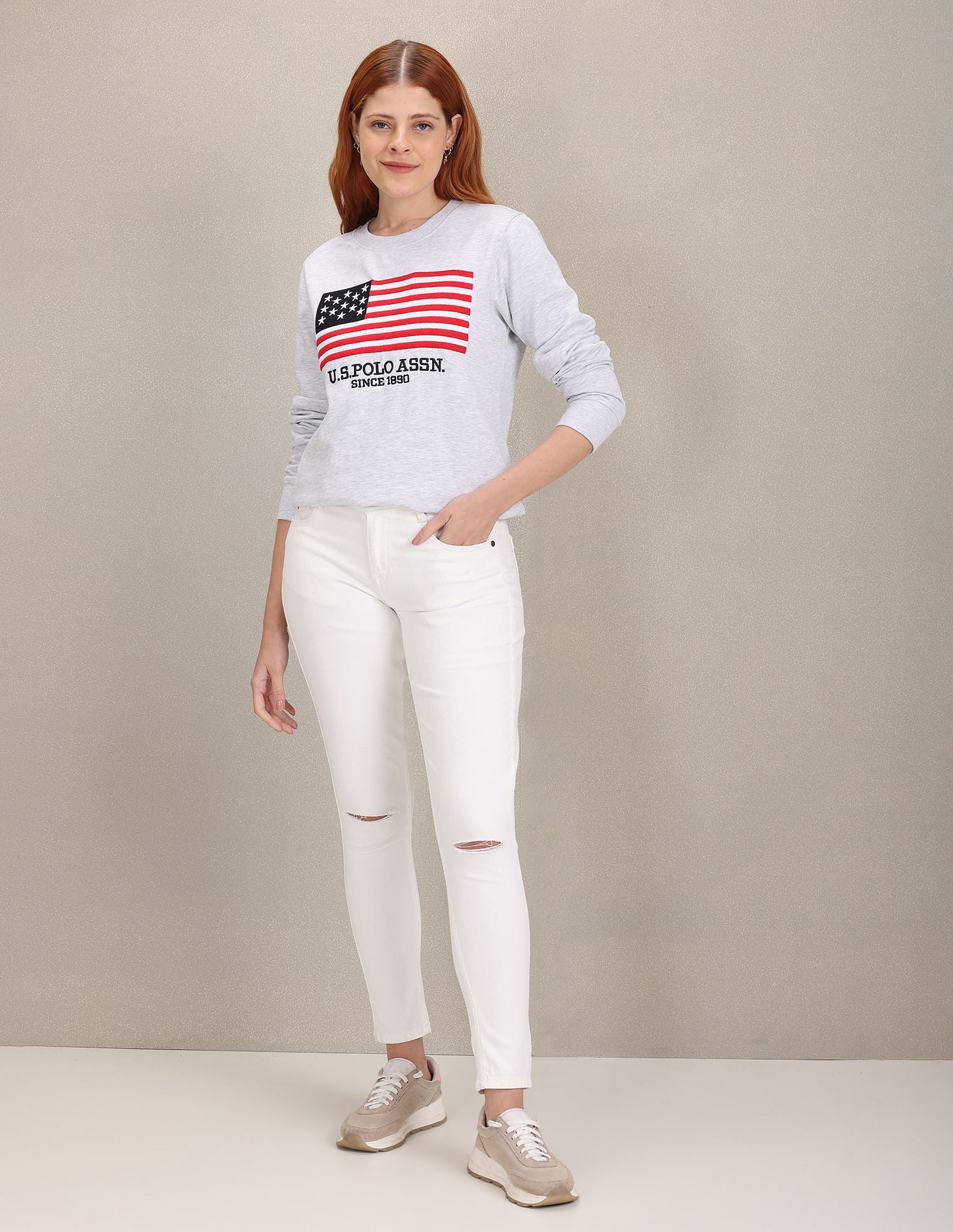 Heathered Brand Embroidered Sweatshirt Light Grey - U.S. Polo Assn. India | Large