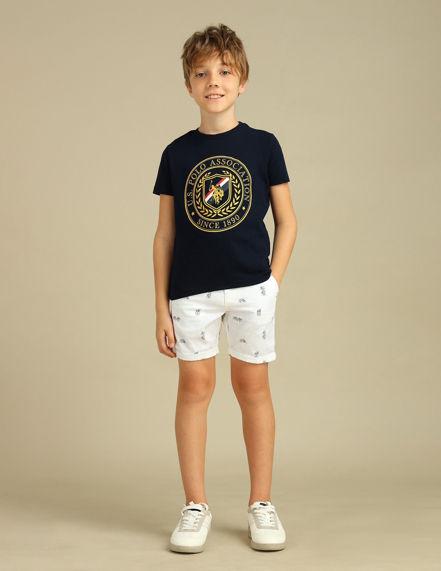 Boys Brand Print Cotton T-Shirt Navy - U.S. POLO ASSN. | Large