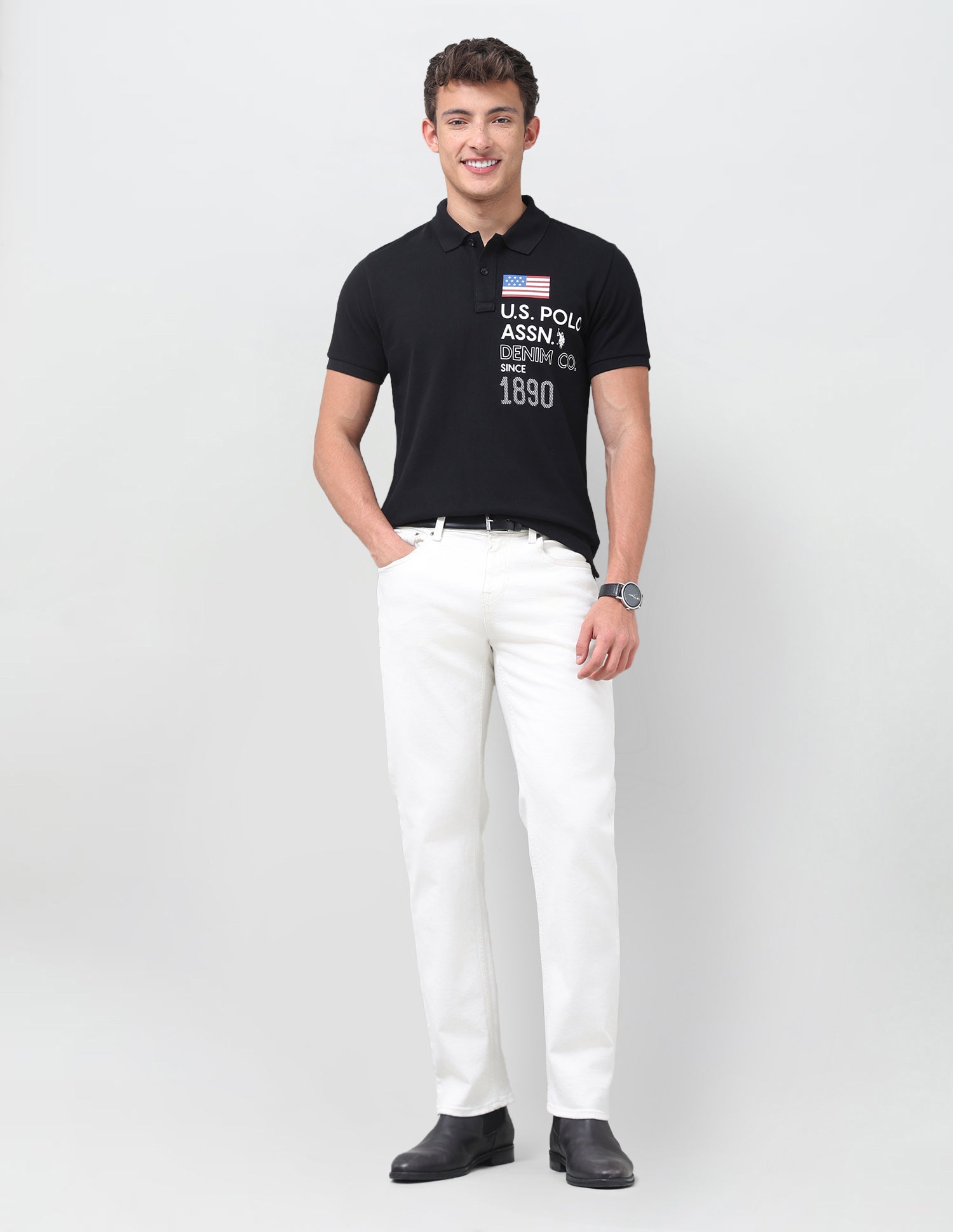 Typographic Brand Printed Slim Fit Polo Shirt Black - U.S. Polo Assn. India | Large