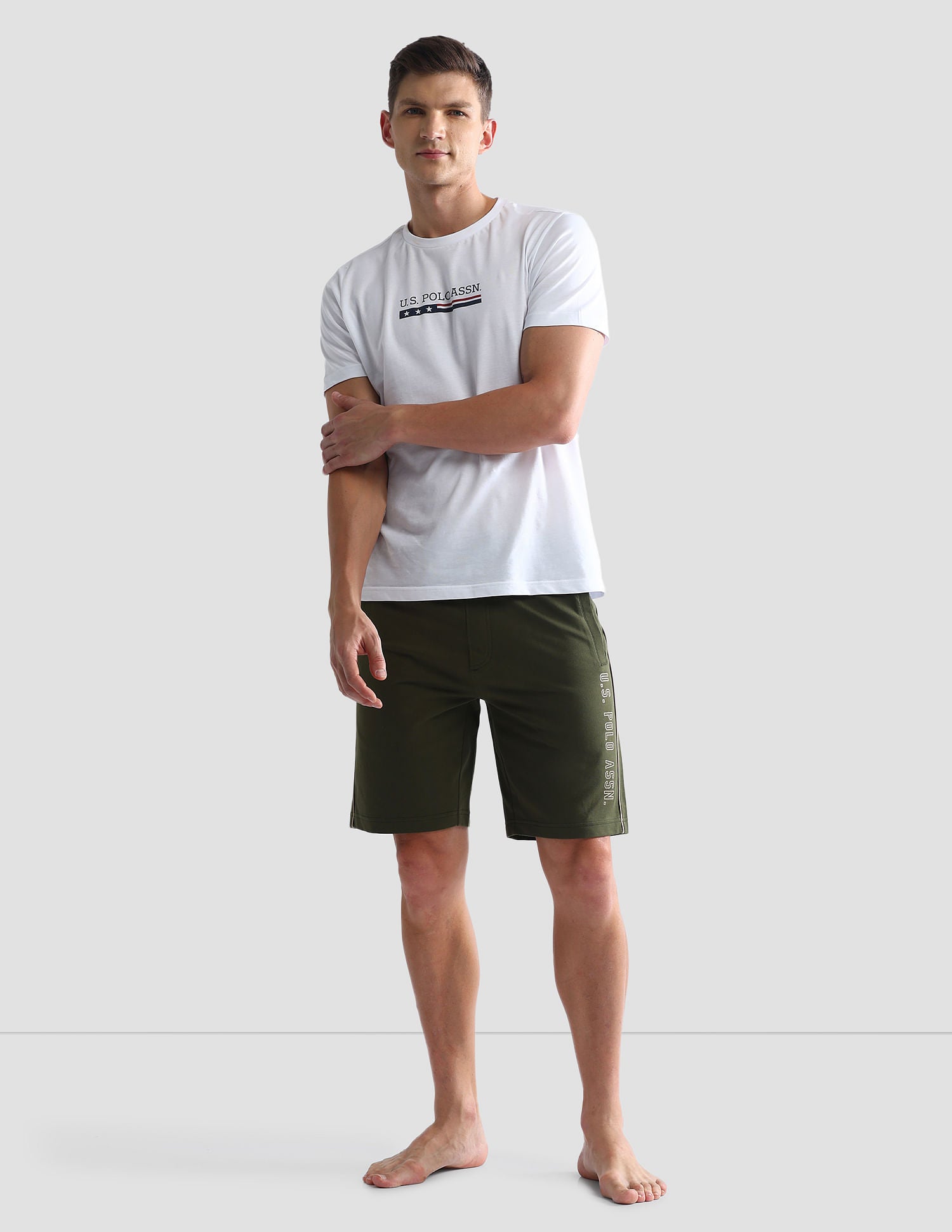 Mid Rise Contrast Piping OES05 Shorts - Pack Of 1 Olive - U.S. POLO ASSN. | Large