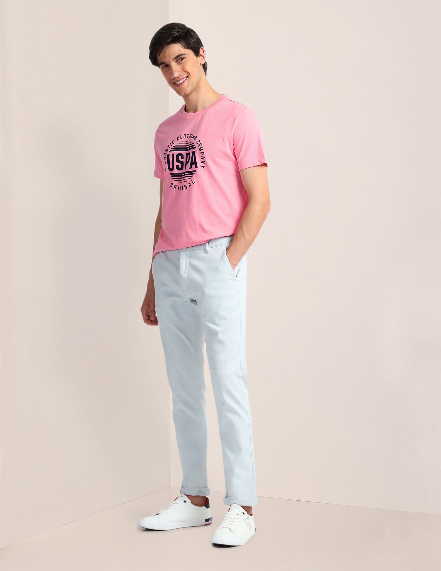 Brand Print Slim Fit T-Shirt Pink - U.S. Polo Assn. India | Large