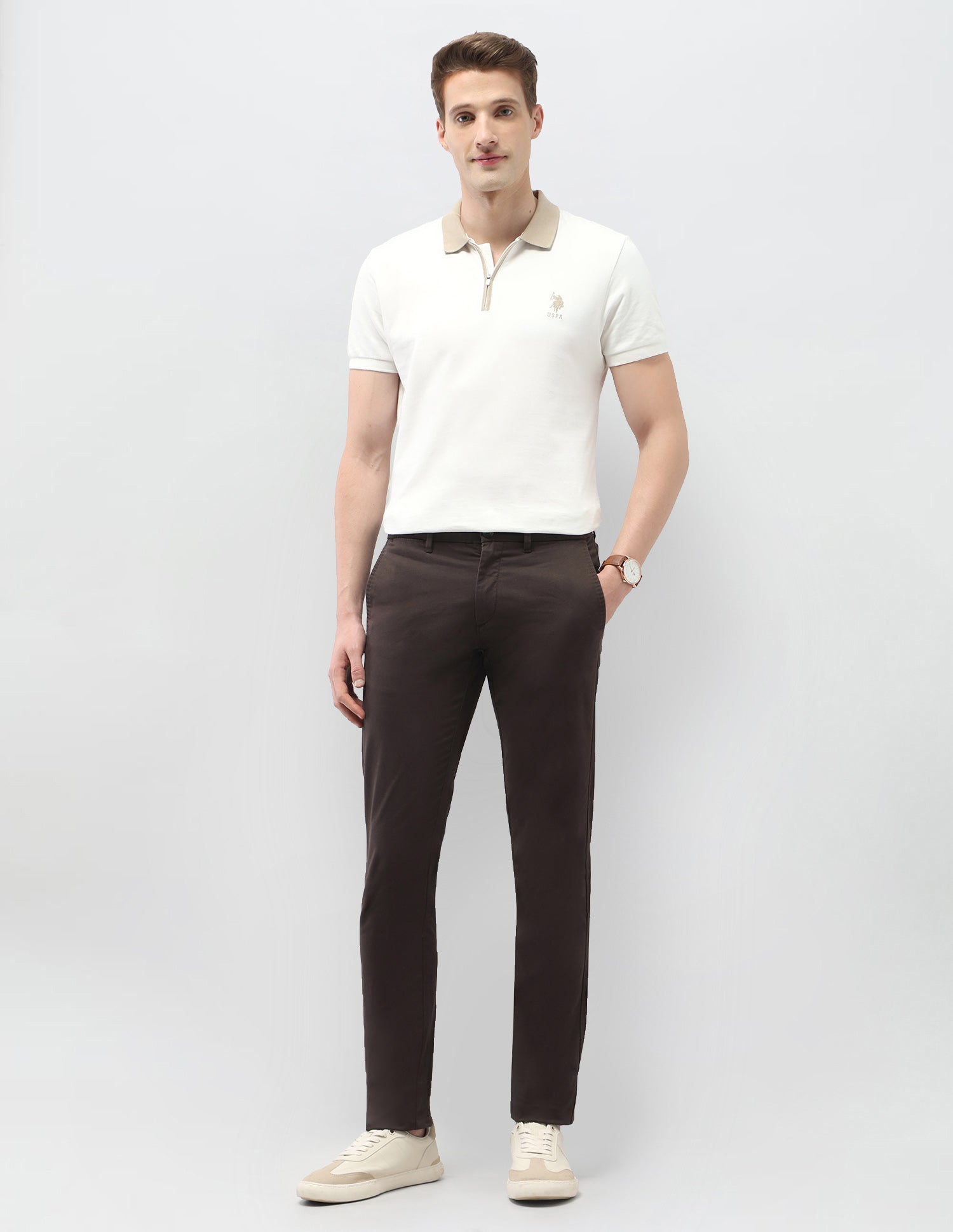 Austin Slim Fit Satin Trousers Dark Brown - U.S. Polo Assn. India | Large