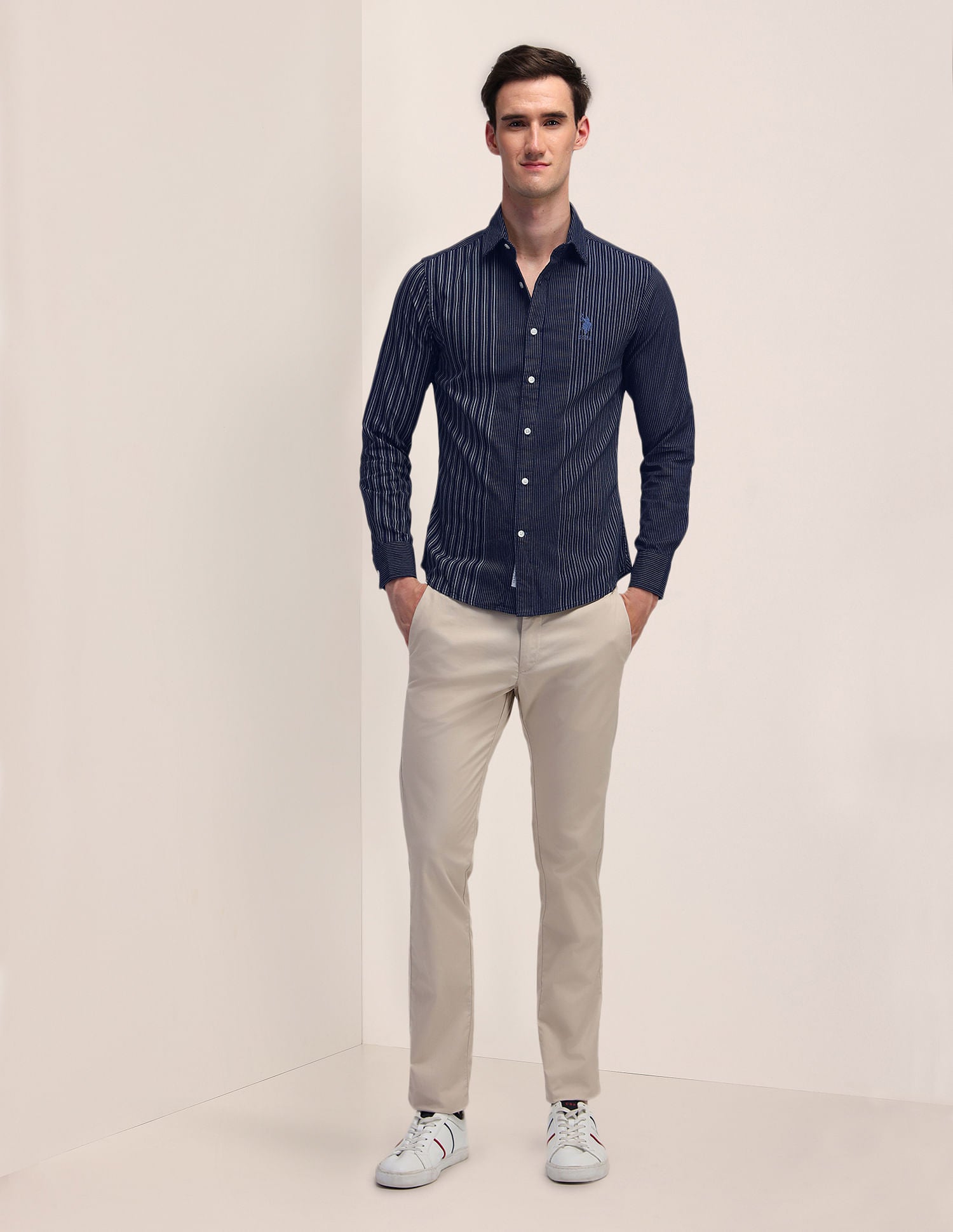 Vertical Striped Slim Fit Shirt Indigo - U.S. Polo Assn. India | Large