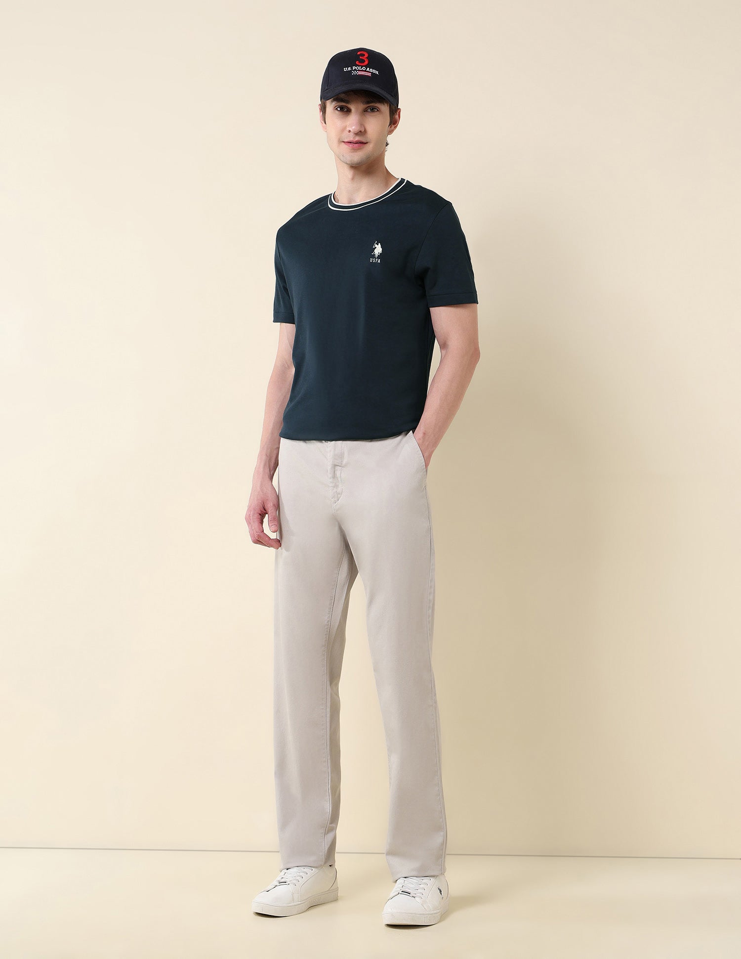 Solid Pure Cotton Varsity T-Shirt Navy - U.S. Polo Assn. India | Large