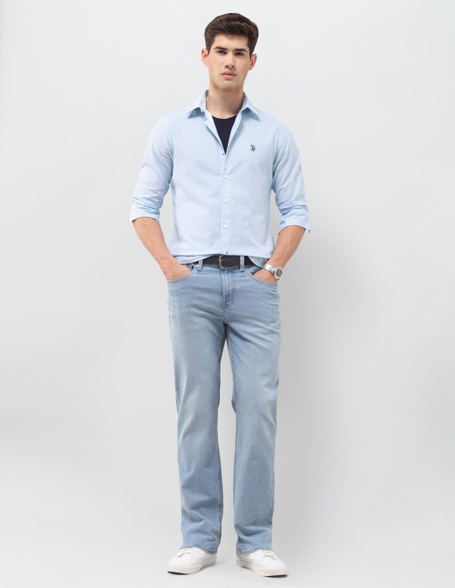 Geometric Printed Oxford Shirt Blue - U.S. Polo Assn. India | Large