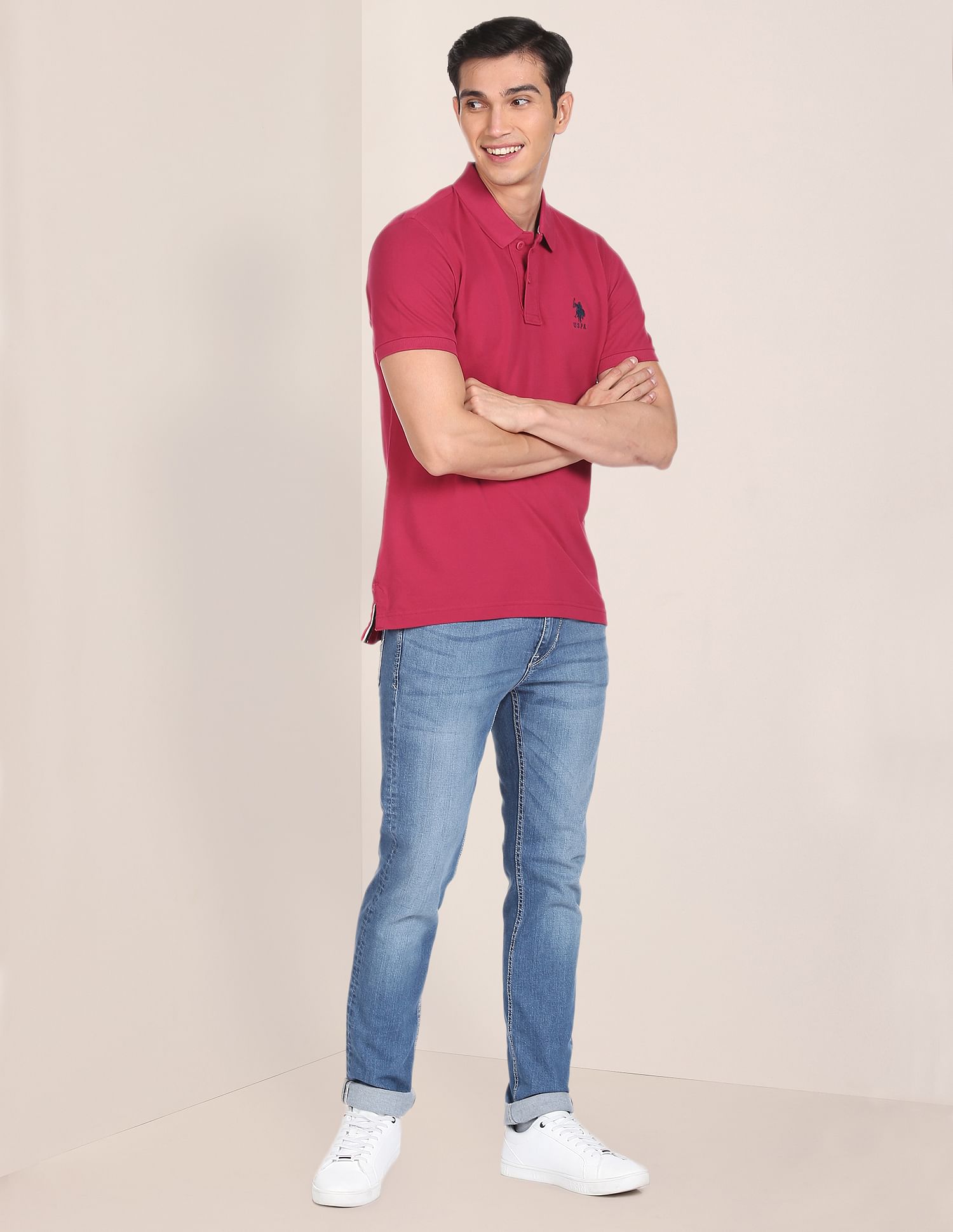 Ribbed Collar Solid Polo Shirt Magenta - U.S. POLO ASSN. | Large