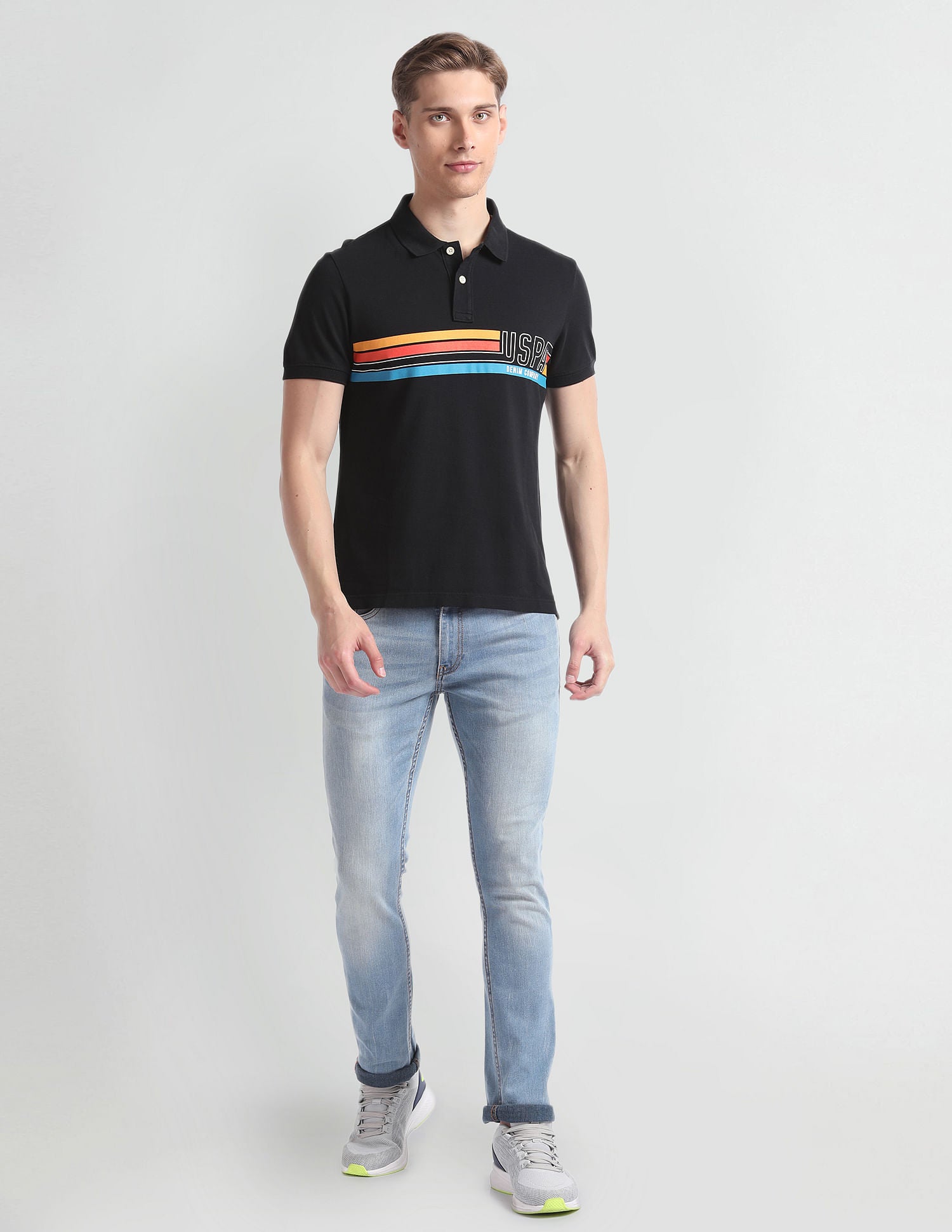 Brand Stripe Cotton Polo Shirt Black - U.S. Polo Assn. India | Large