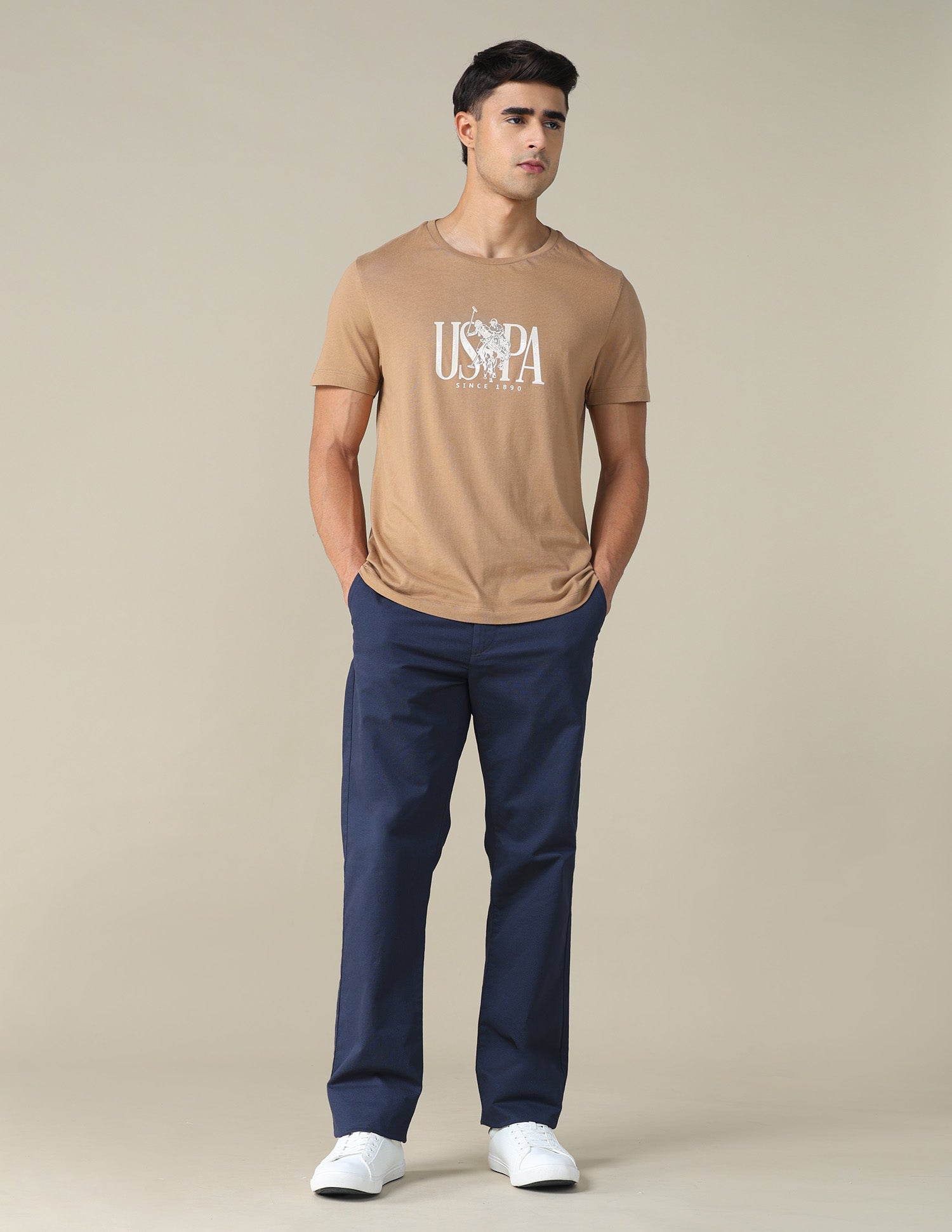 Brand Printed Regular Fit T-shirt Light Beige - U.S. POLO ASSN. | Large
